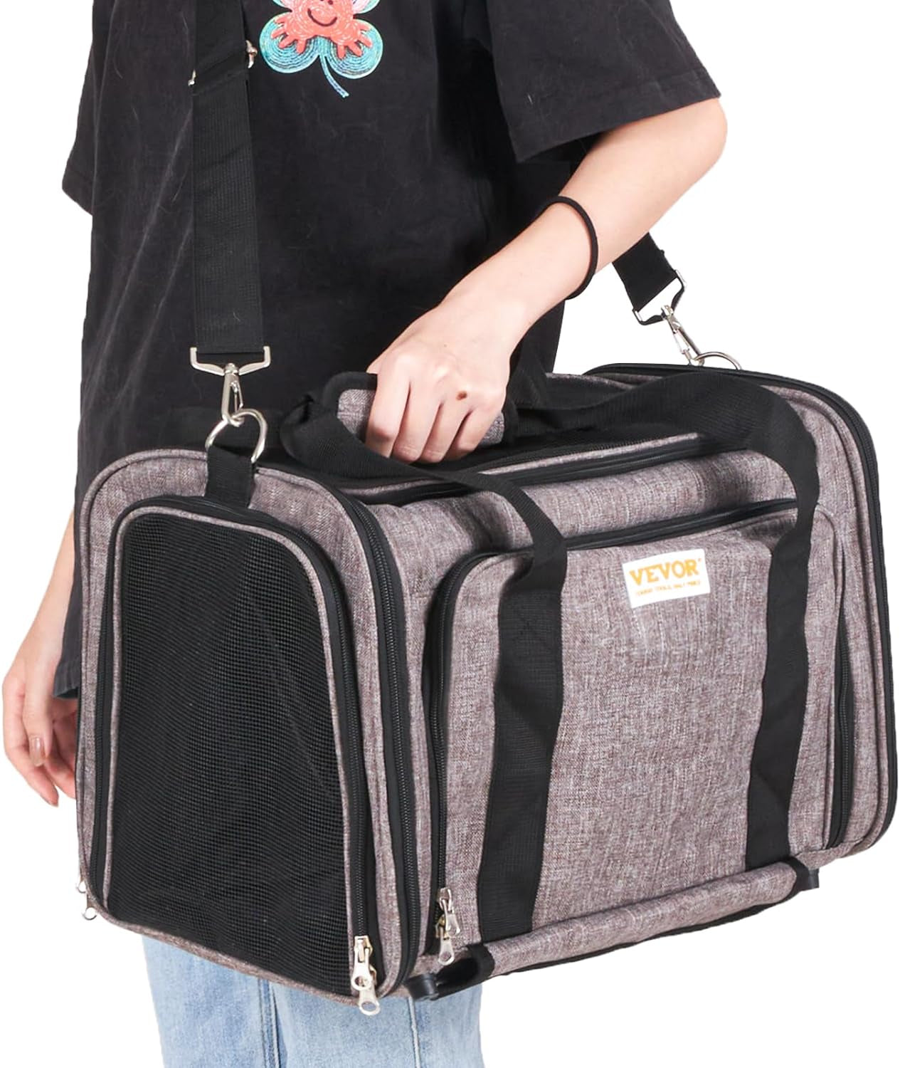 Airline Approved Pet Carrier with Wheels, Expandable Rolling Cat Dog Carrier for Medium Dogs and Cats under 25LBS, Pet Travel Carrier on Wheels with Upgraded Wheels and Telescopic Handle