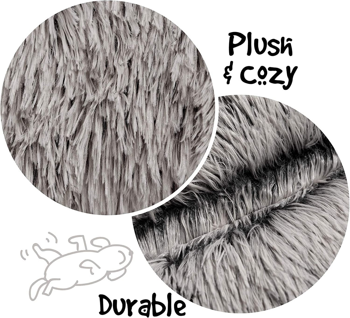 Luxurious Faux Fur Calming Dog Bed - Plush Anti-Anxiety Sofa for Small Dogs, Machine Washable & Non-Slip, 23" x 23" x 6", Elegant Grey