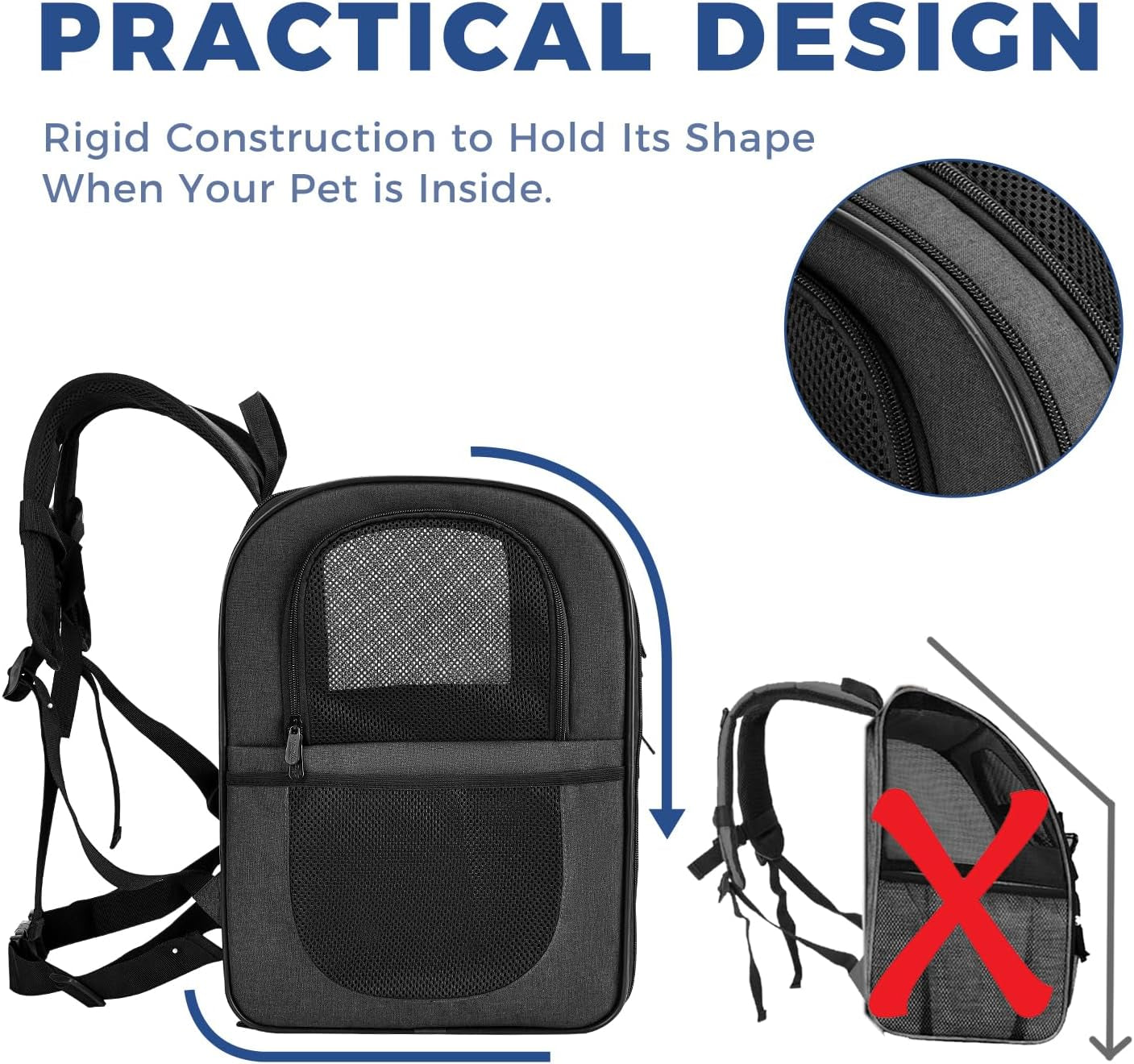 Dog & Cat Carrier Backpack for 4-15Lb Pets - Ventilated Safe Design with Padded Back Support, Breathable Mesh Pet Backpack for Hiking, Travel, Outdoor (Black)