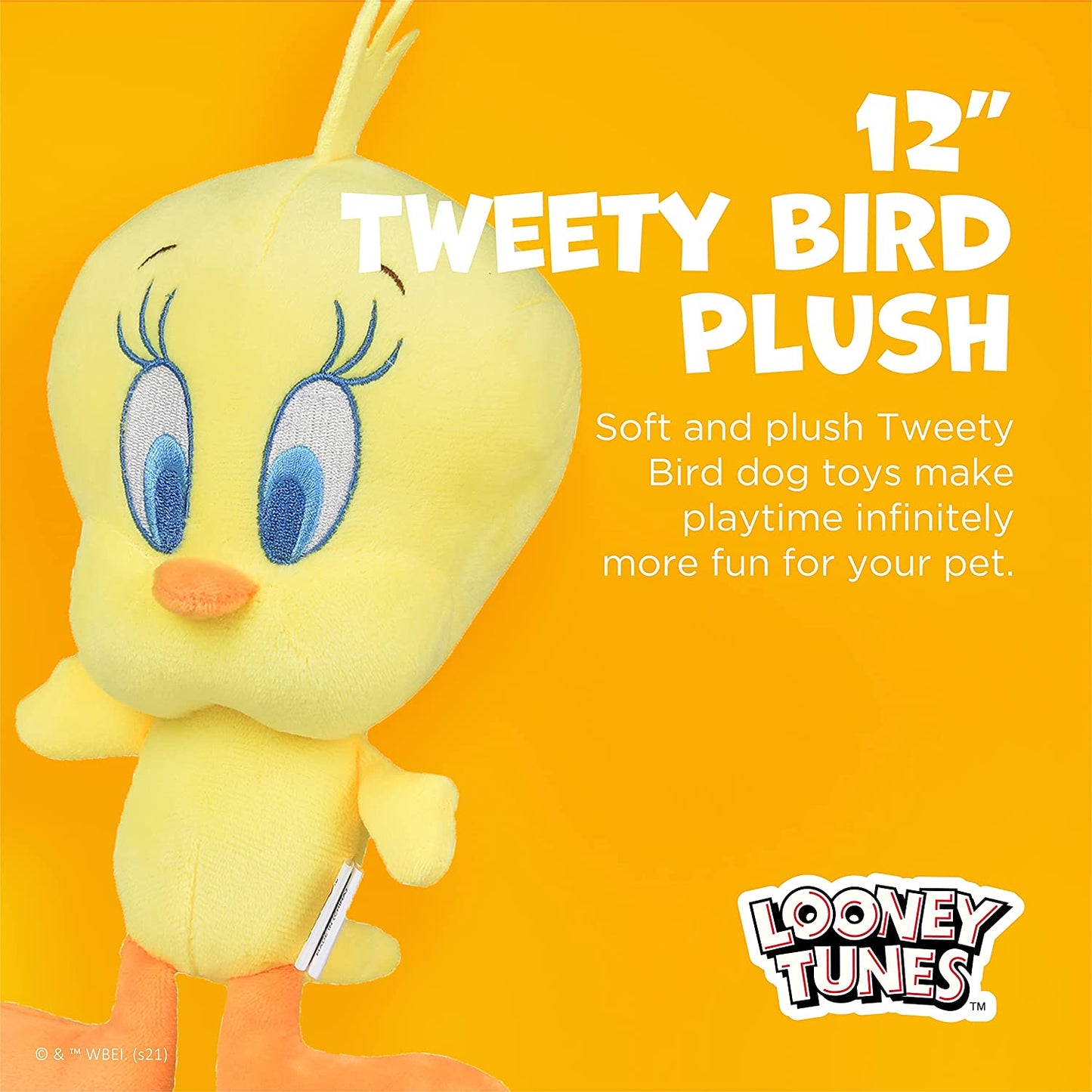 Warner Brothers- Tweety Plush Figure Dog Toy | 12 Inch Yellow Tweety Bird Squeaky Plush Toy for Dogs | Soft and Cute Squeaky Dog Toys for All Dogs, Stuffed Animals for Dogs (FF15212)