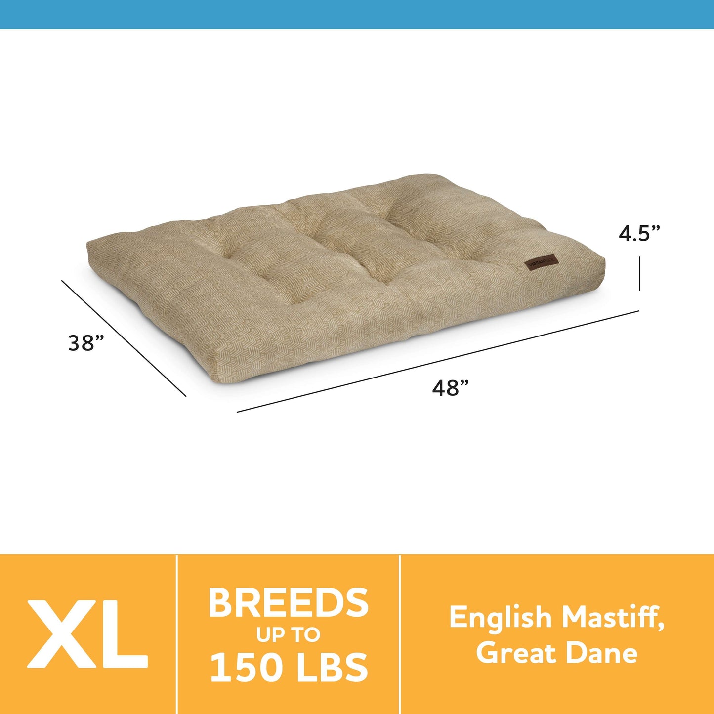 Bed for Dogs, Tufted Plush, Machine Washable, Tan, Extra Large, 38" X 48"