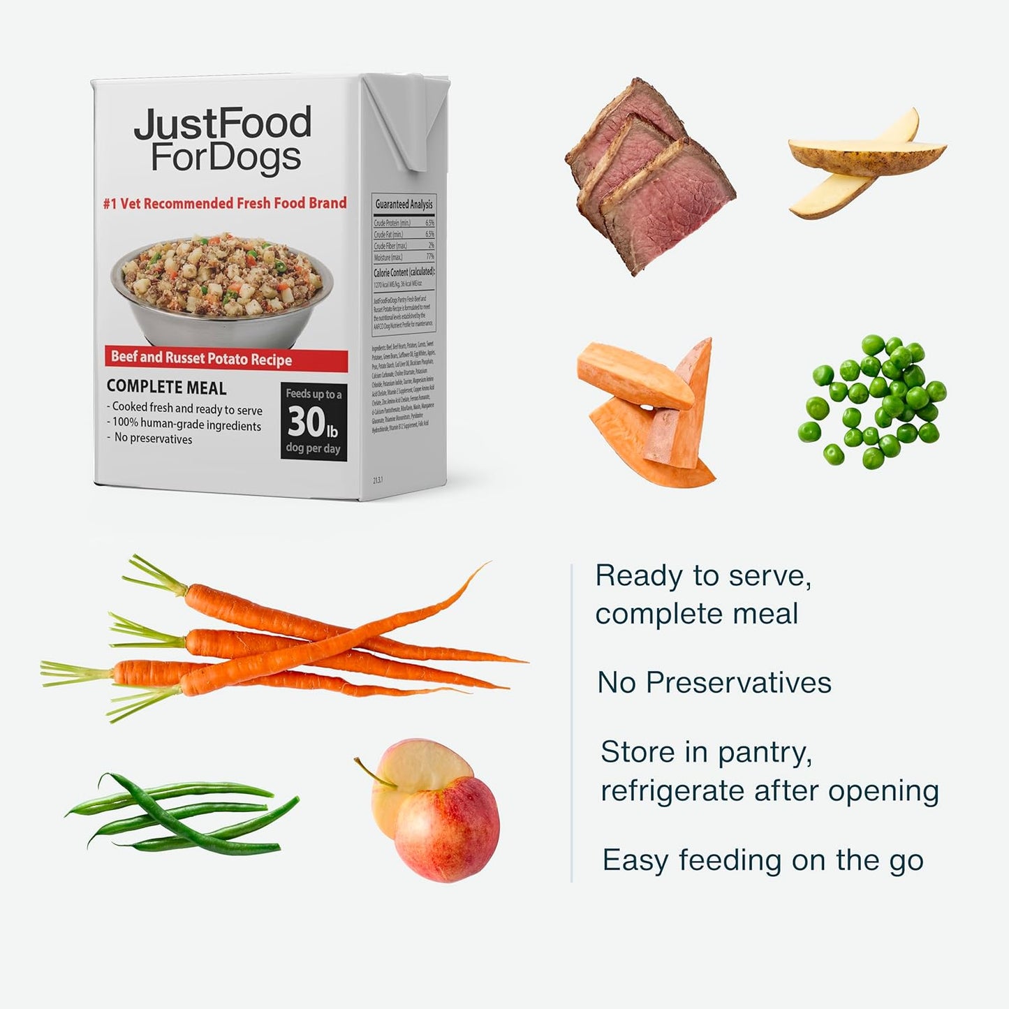 Pantry Fresh Beef & Russet Potato Wet Dog Food - Gourmet Human-Grade Complete Meal or Topper - (12.5 oz, Pack of 6)