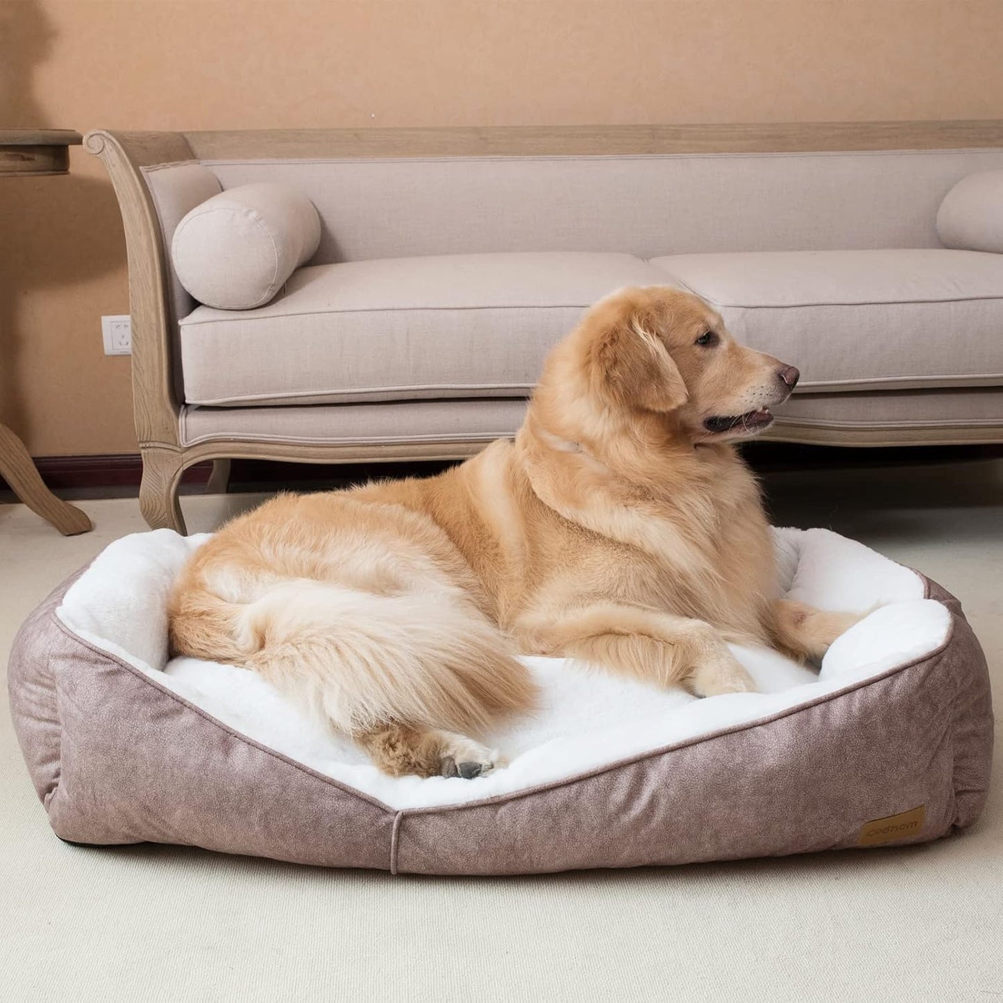 Cozy and Durable 30" Rectangle Washable Dog Bed for Medium to Large Dogs - Stylish Brown Design