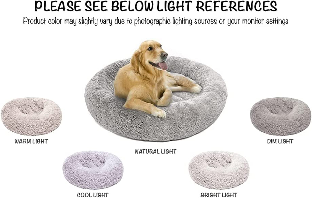 Luxurious Faux Fur Calming Dog Bed - Plush Anti-Anxiety Sofa for Small Dogs, Machine Washable & Non-Slip, 23" x 23" x 6", Elegant Grey