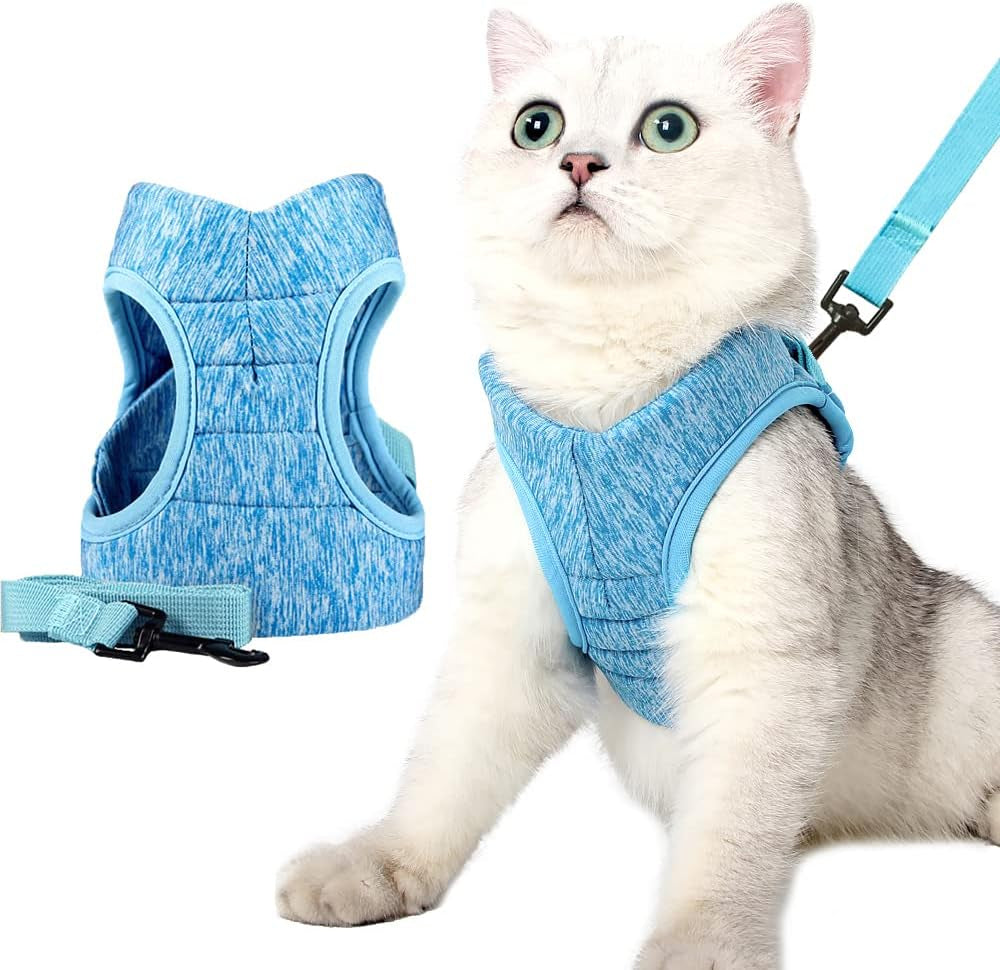 Escape-Proof Cat Harness and Leash Set - Comfortable, Breathable Soft Jacket for Outdoor Adventures (Blue, Large - Chest: 13-15 inches)