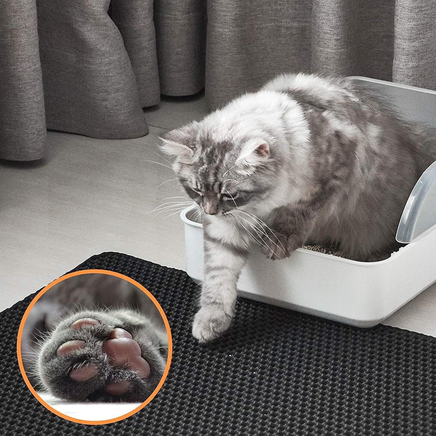 Cat Litter Mat 23"X17" Litter Box Mat, EVA Honeycomb Double Layer Design, Urine & Waterproof, Scatter Control Kitty Litter Mat, Less Waste, Easier to Clean,Washable, Black