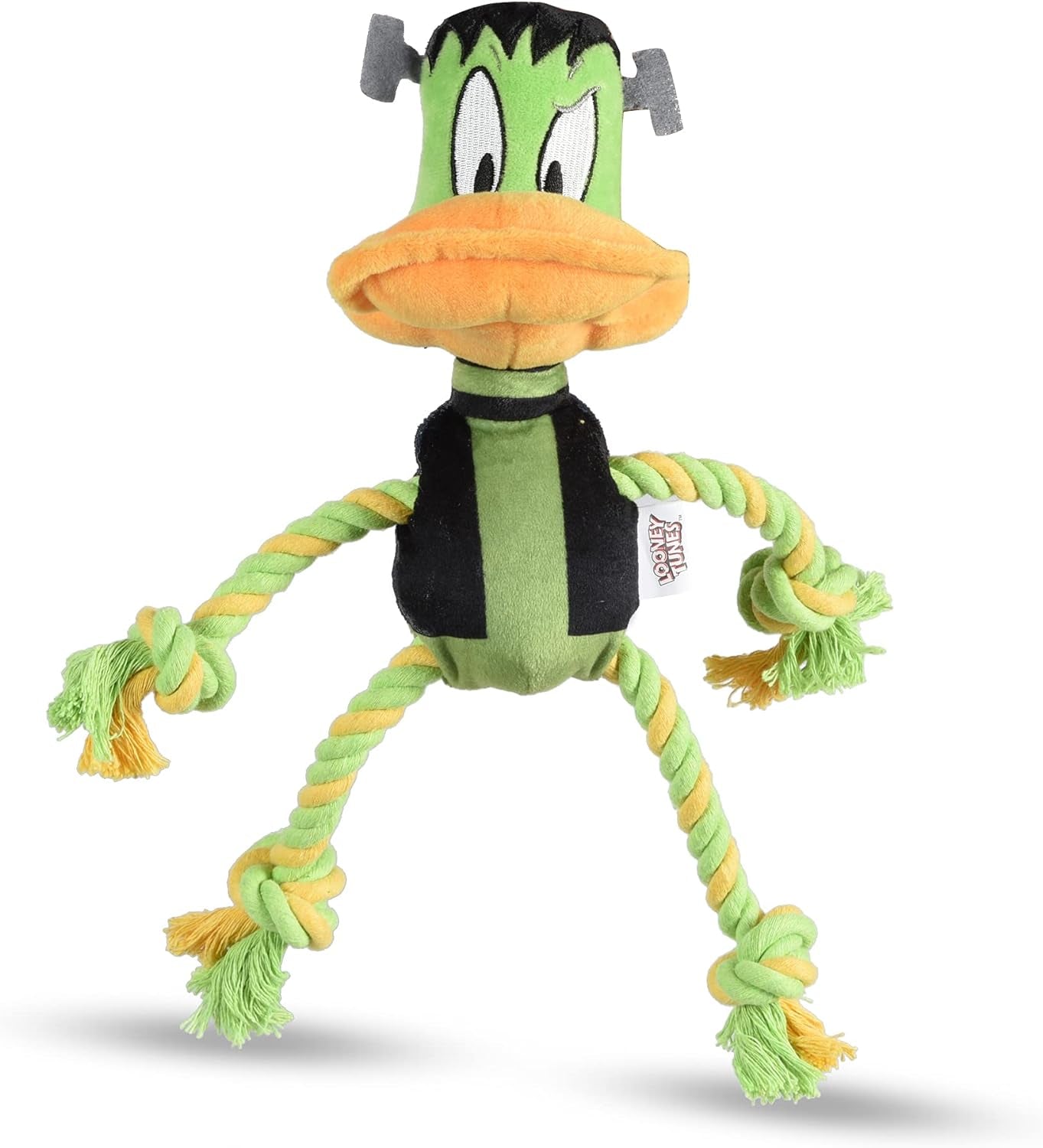 Daffy Duck Plush Frankenstein Halloween Squeaky Chew Toy for Dogs - 9 Inch Rope Pull Fun!