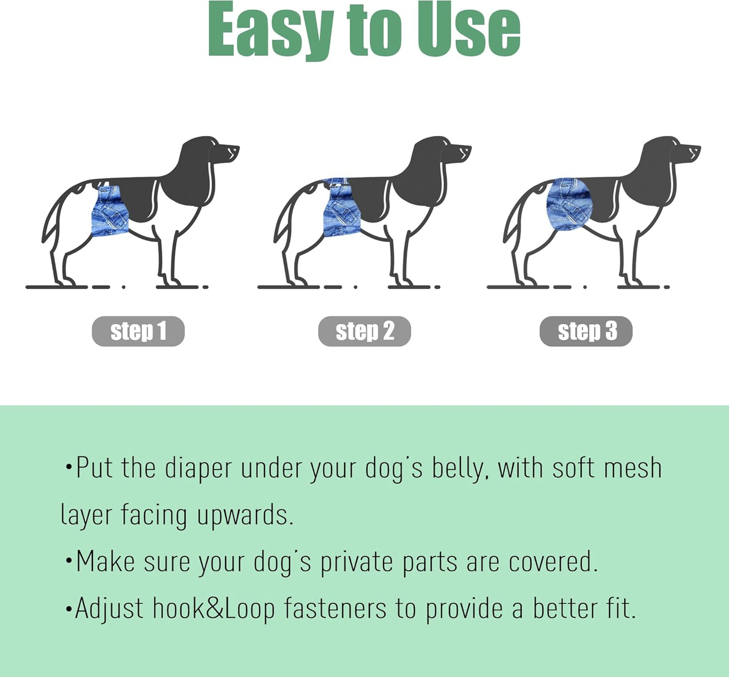 Jeans Washable Male Dog Diapers (Pack of 3) - Washable Male Dog Belly Wrap (Medium - 15"- 17" Waist)