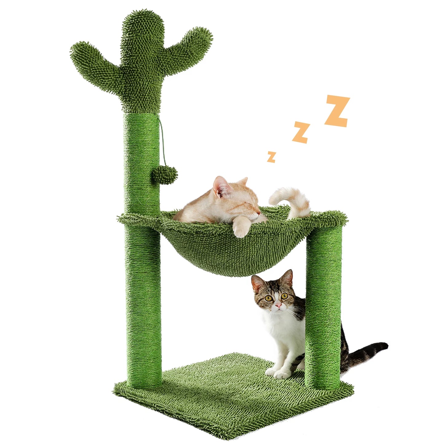 33" Cactus Cat Scratching Post Large Cat Scratcher with Big Hammock for Indoor Pet Green