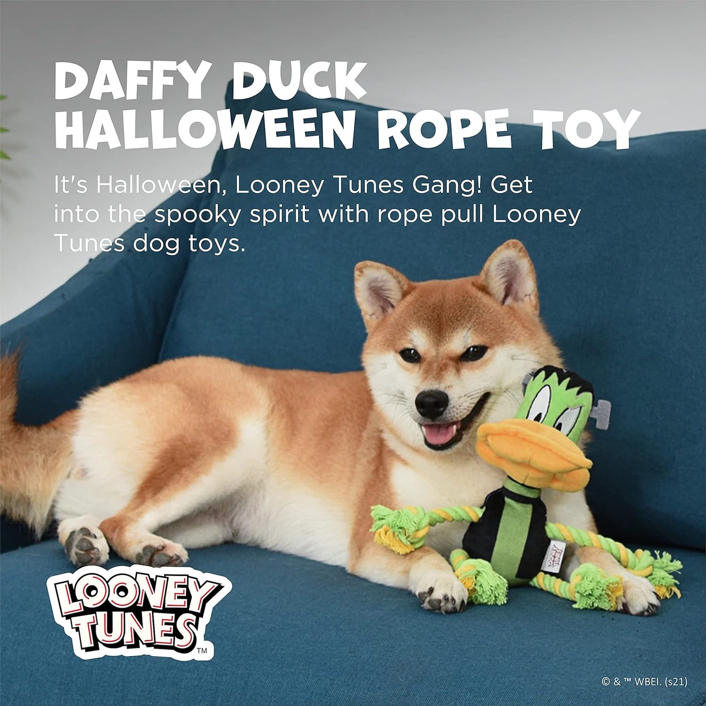 Daffy Duck Plush Frankenstein Halloween Squeaky Chew Toy for Dogs - 9 Inch Rope Pull Fun!