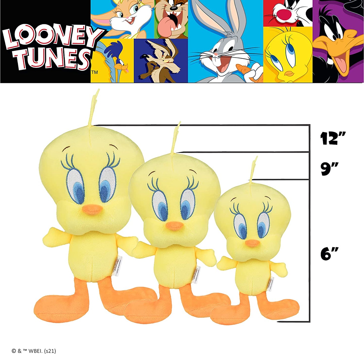 Warner Brothers- Tweety Plush Figure Dog Toy | 12 Inch Yellow Tweety Bird Squeaky Plush Toy for Dogs | Soft and Cute Squeaky Dog Toys for All Dogs, Stuffed Animals for Dogs (FF15212)