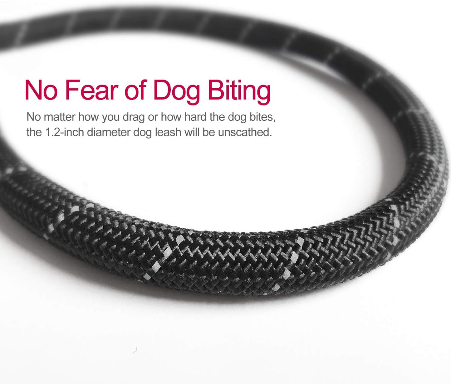 10 FT Strong Dog Leash Extra Heavy Duty Rock Climbing Rope Comfortable Padded Handle Highly Reflective Threads for Small Medium Large Dogs, 1/2 Inch Diameter (Black Black)