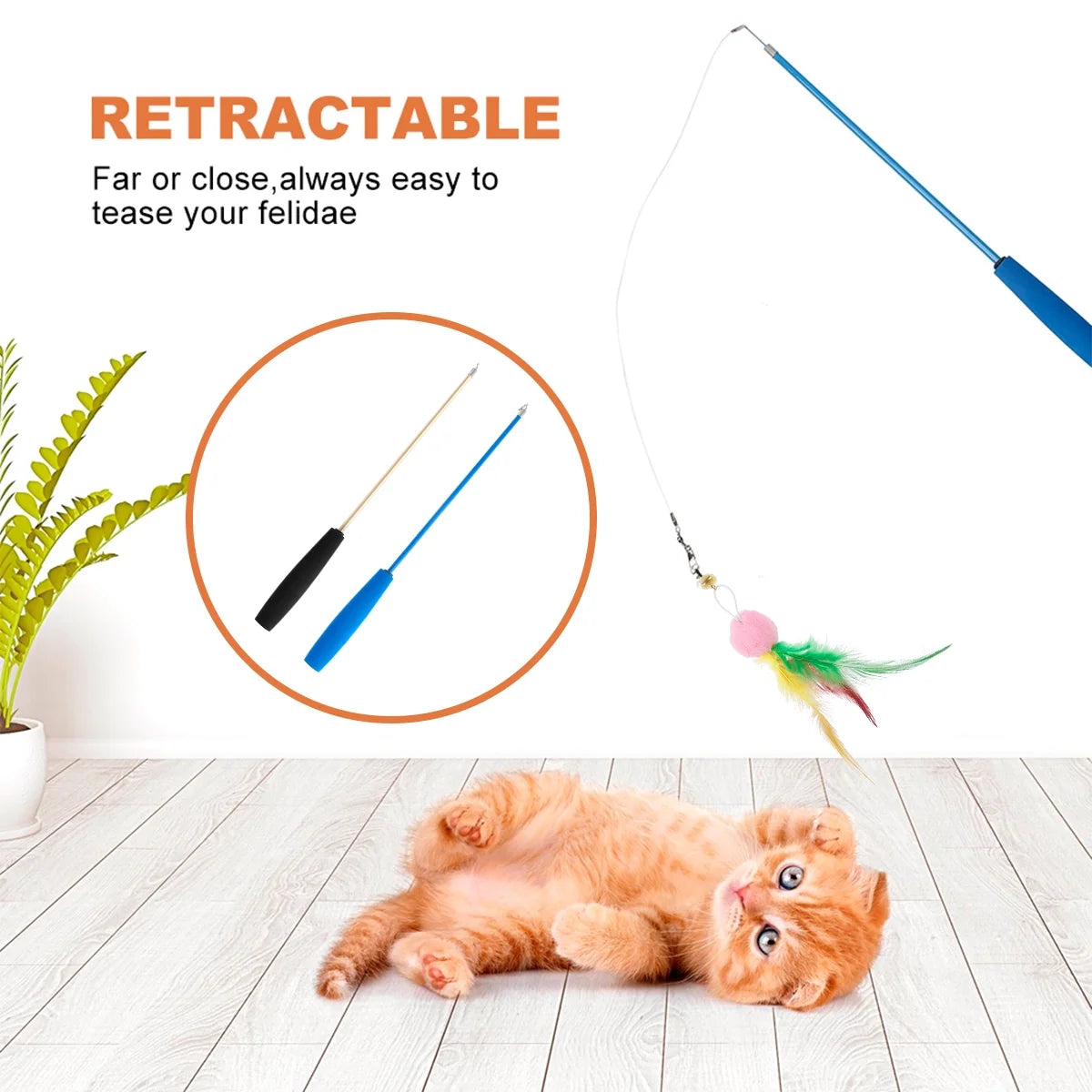 10 Pcs Cat Toys Set Cat Wand Toys Interactive Cat Feather Wand 39Inch Retractable Cat Wand Toy with Cat Feather Toys Telescopic Cat Fishing Pole Toy Cat Teaser Toy for Cats Play Exercise