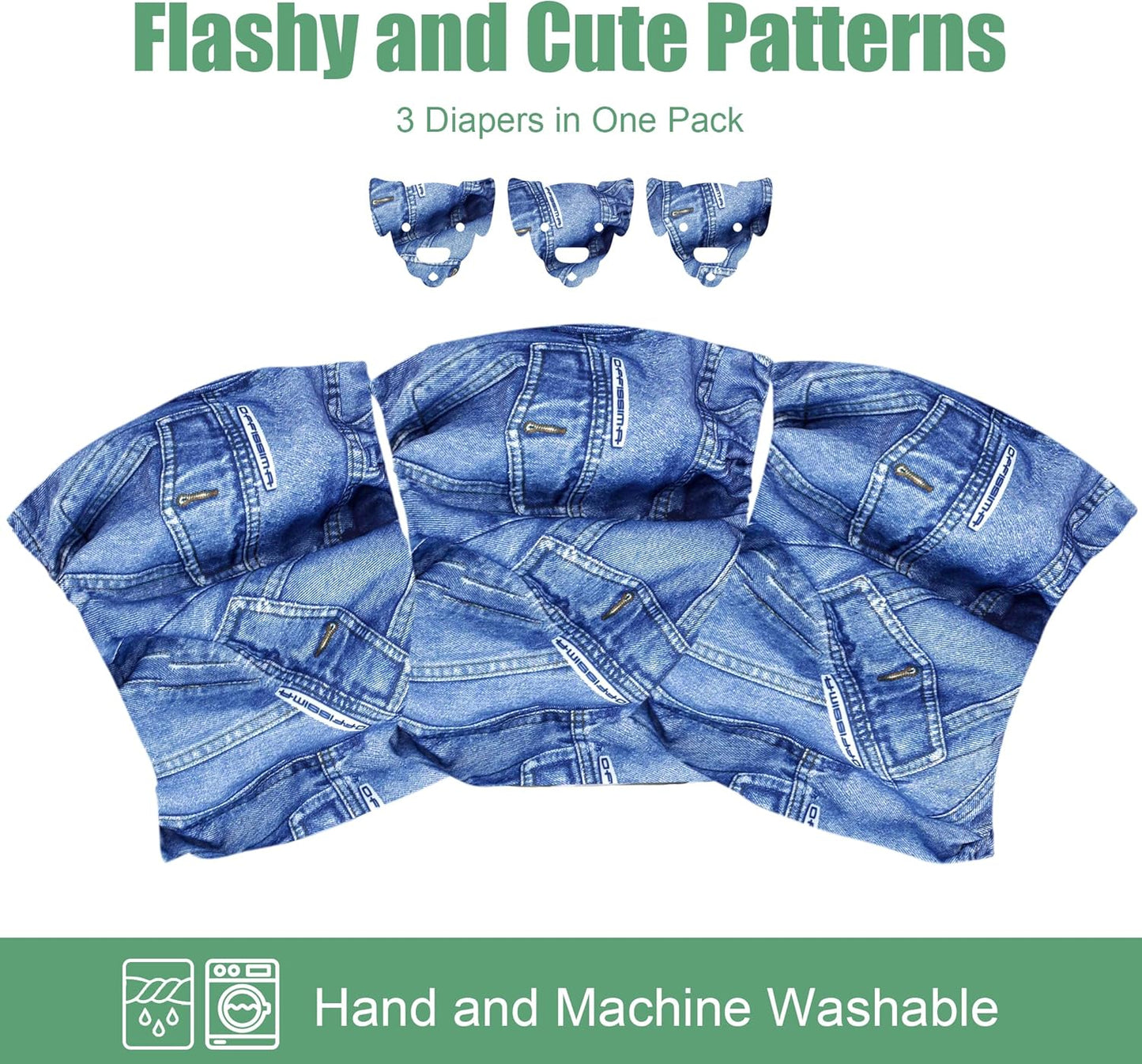 Jeans Washable Male Dog Diapers (Pack of 3) - Washable Male Dog Belly Wrap (Medium - 15"- 17" Waist)