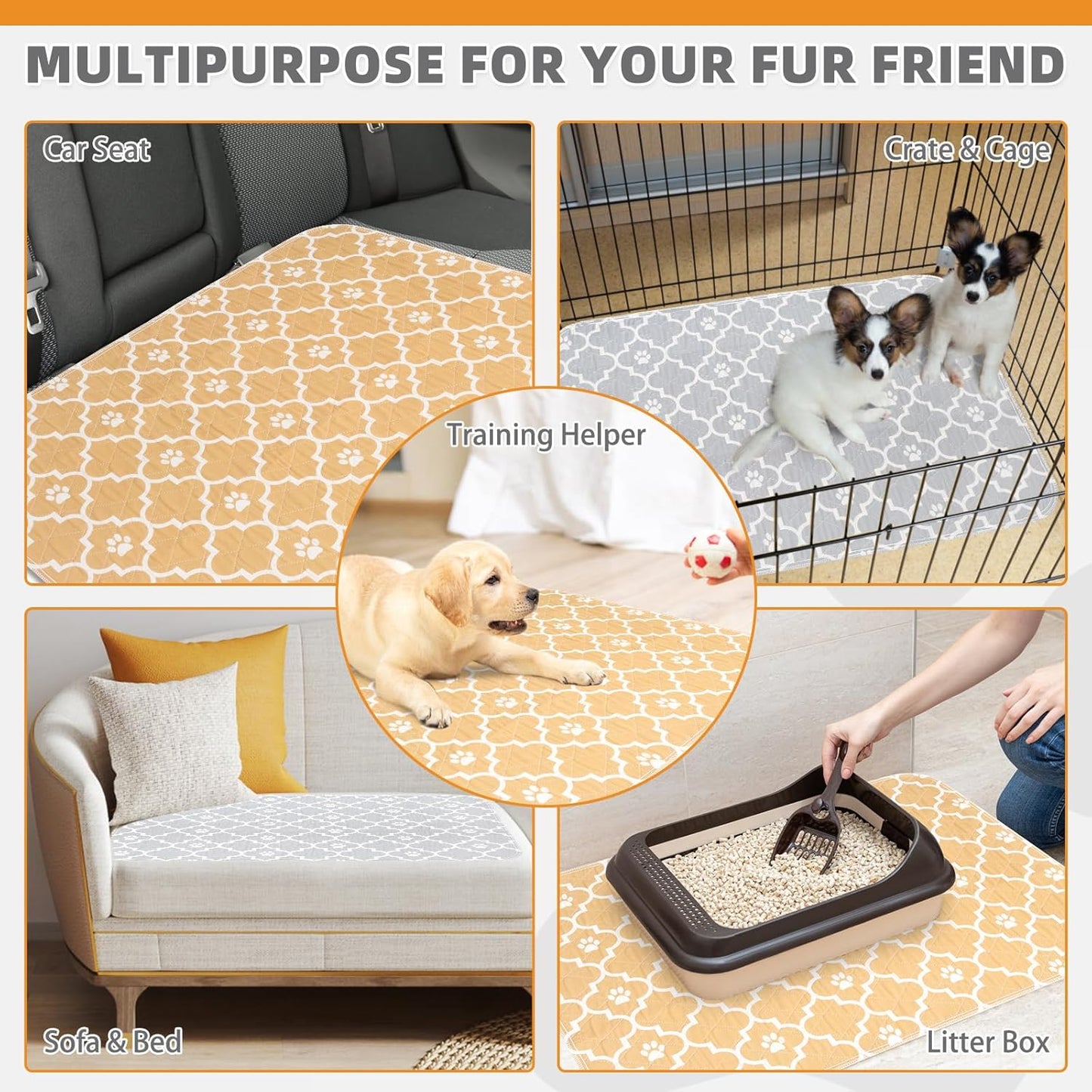Washable Pee Pads for Dogs, 4 Packs Super Absorbent Leakproof & Non-Slip Dog Pee Pad Large, Reusable Puppy Training Pads Waterproof, Pet Mat Rug for Whelping,Floor,Crate Cats Animals, 24"X36"