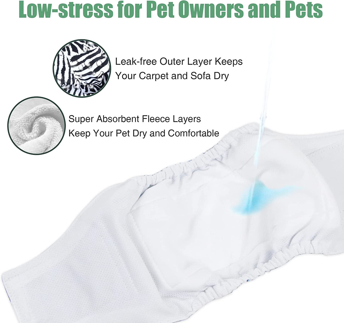 Washable Male Dog Belly Band (Stylish Pattern) - Pack of 3 - Washable Male Dog Belly Wrap, Dog Diapers Male (Zebra, Giraffe, Spotty, S)