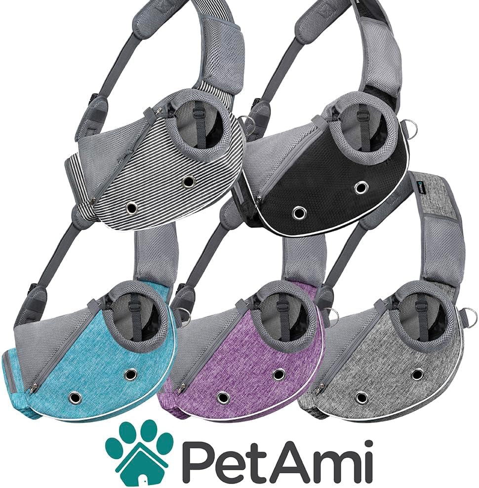 Dog Sling Carrier for Small Dogs, Puppy Carrier Sling Purse, Dog Bags for Traveling, Carrying Bag to Wear Medium Cat, Adjustable Crossbody Pet Sling Travel Poop Bag Dispenser, Max 10Lbs, Purple