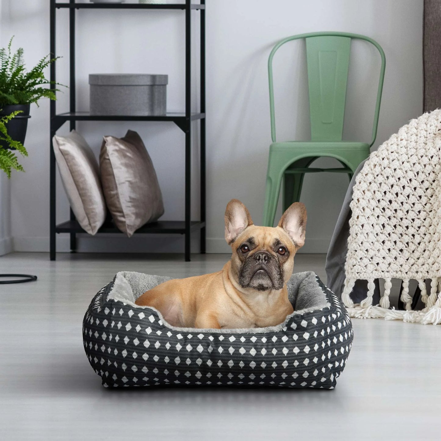 (3 Pack) Bed for Dogs & Cats, Plush Cuddler, Portable, Machine Washable, Black & White Diamonds, 19" × 15"