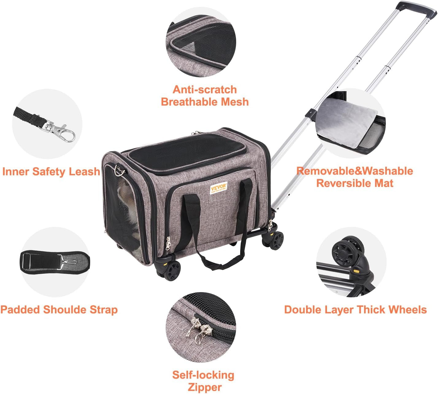 Airline Approved Pet Carrier with Wheels, Expandable Rolling Cat Dog Carrier for Medium Dogs and Cats under 25LBS, Pet Travel Carrier on Wheels with Upgraded Wheels and Telescopic Handle