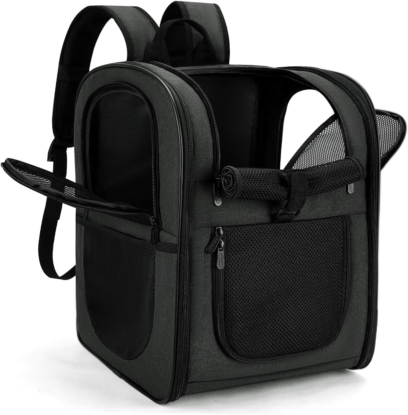 Dog & Cat Carrier Backpack for 4-15Lb Pets - Ventilated Safe Design with Padded Back Support, Breathable Mesh Pet Backpack for Hiking, Travel, Outdoor (Black)