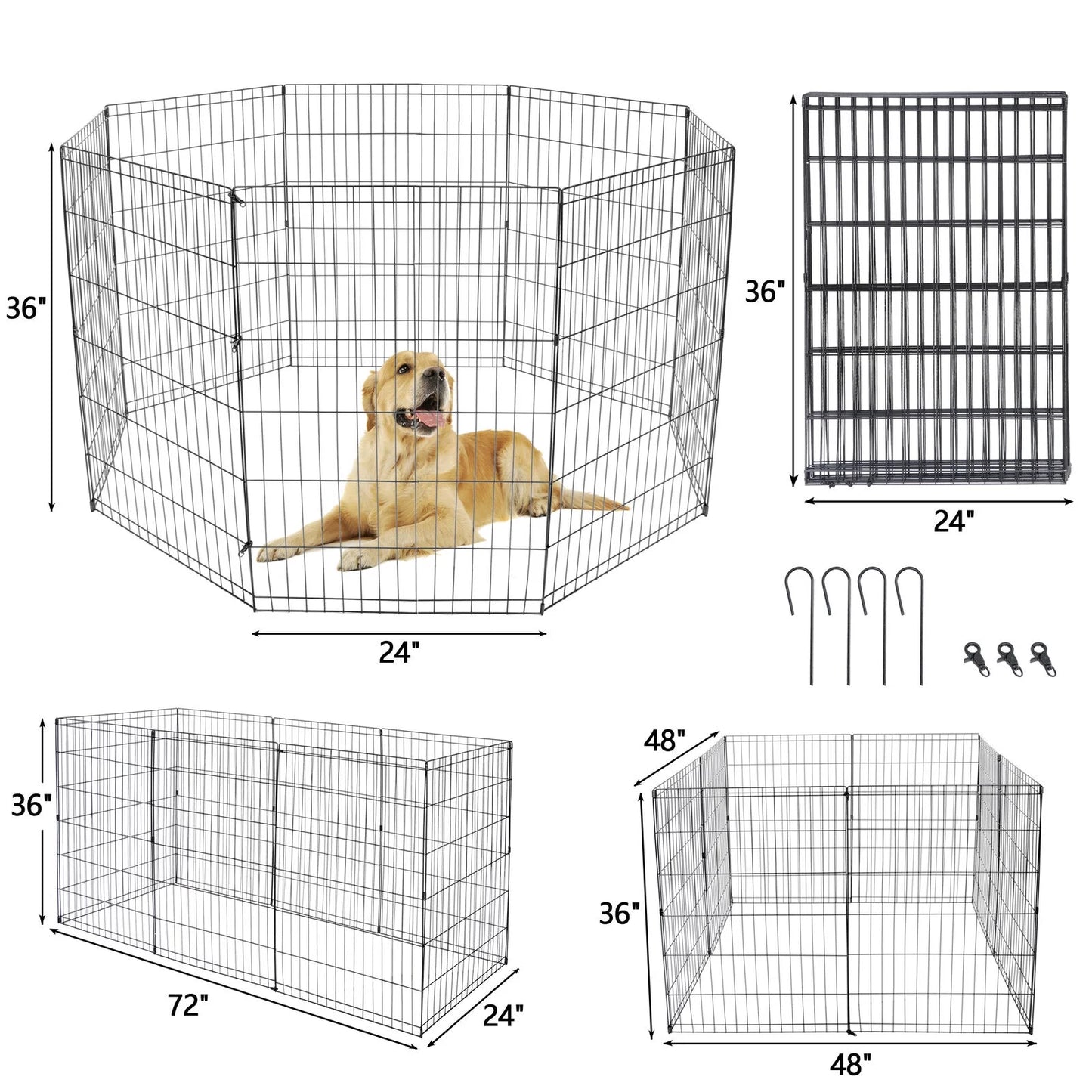 36 Inch 8 Panels Indoor Outdoor Dog Playpen Large Crate Fence Pet Play Pen Exercise Cage
