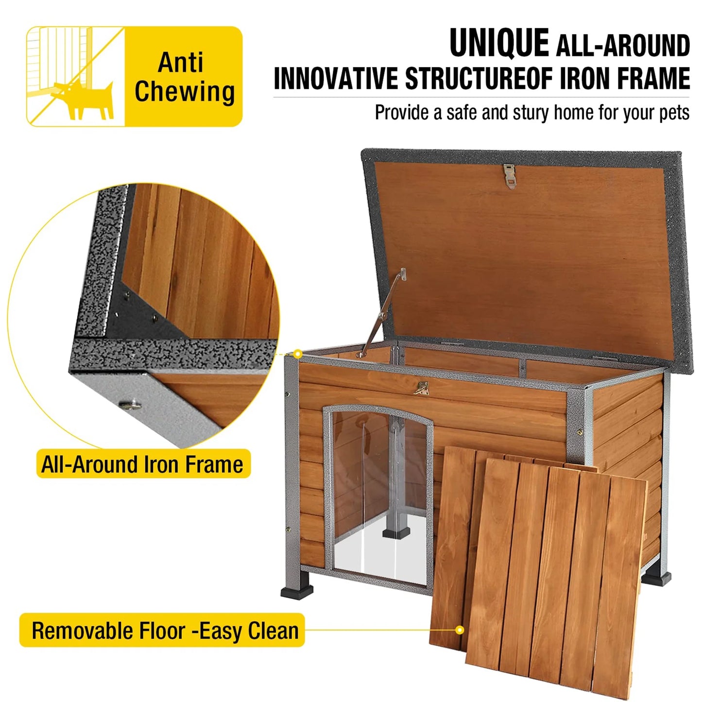Wooden Dog House Anti-Chewing Kennels for Outdoor & Indoor, Browm, Medium
