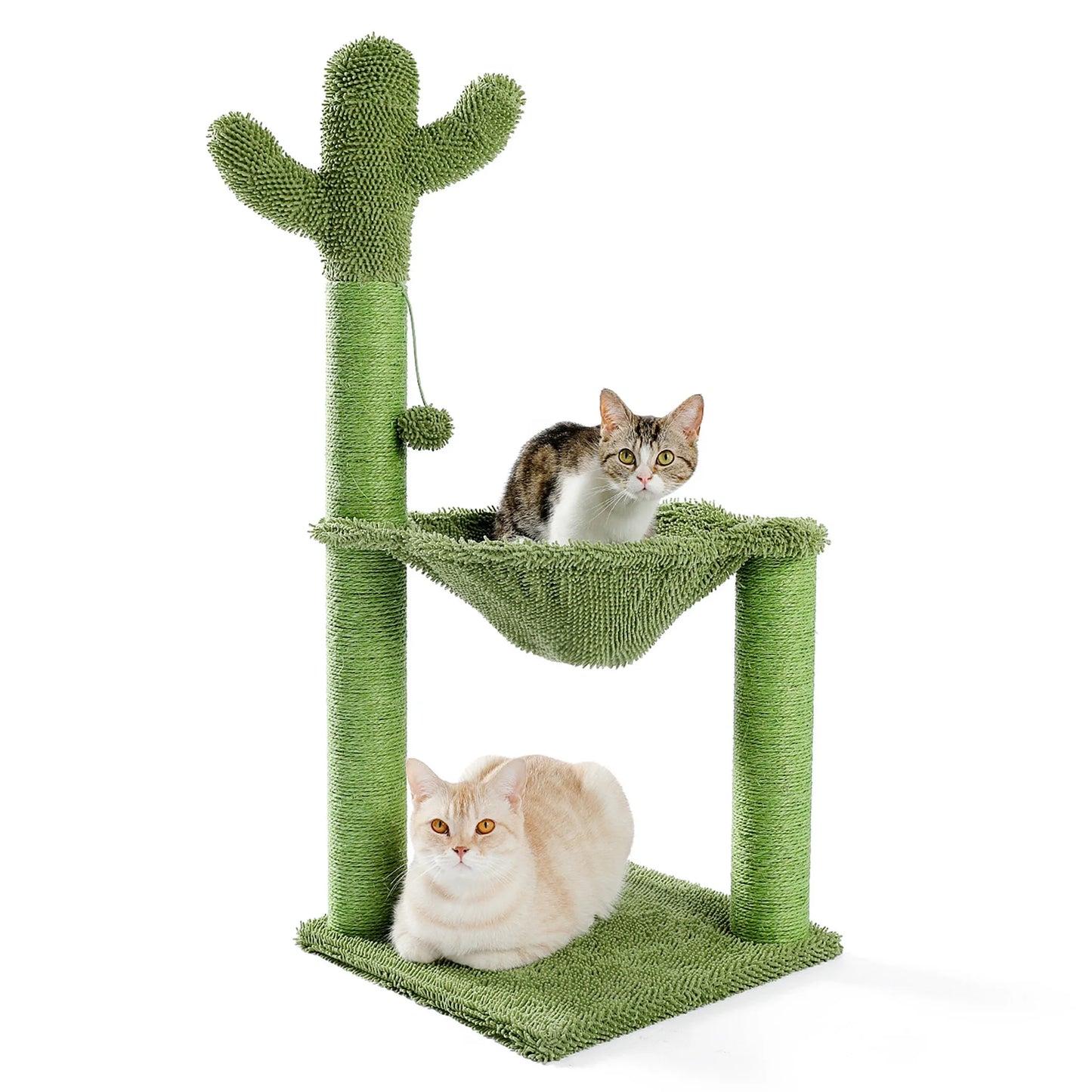 33" Cactus Cat Scratching Post Large Cat Scratcher with Big Hammock for Indoor Pet Green