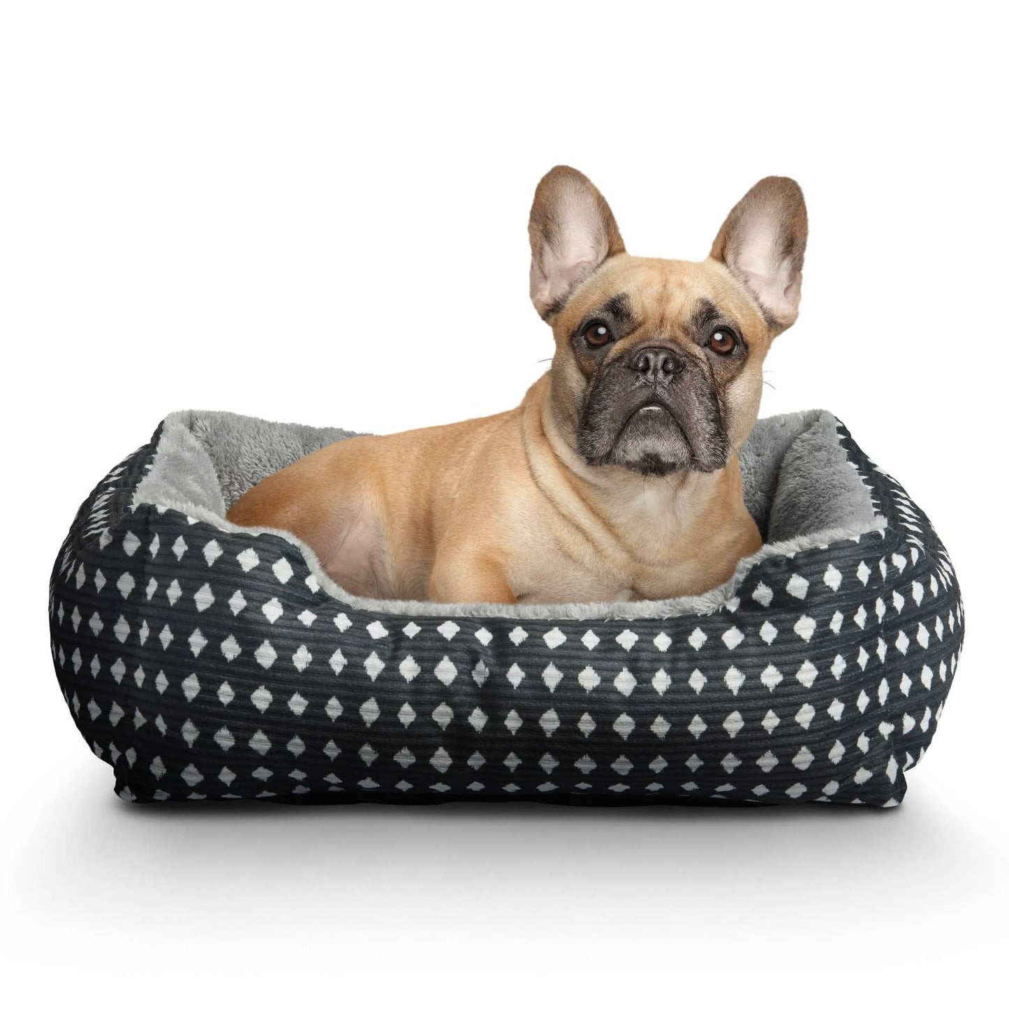 (3 Pack) Bed for Dogs & Cats, Plush Cuddler, Portable, Machine Washable, Black & White Diamonds, 19" × 15"
