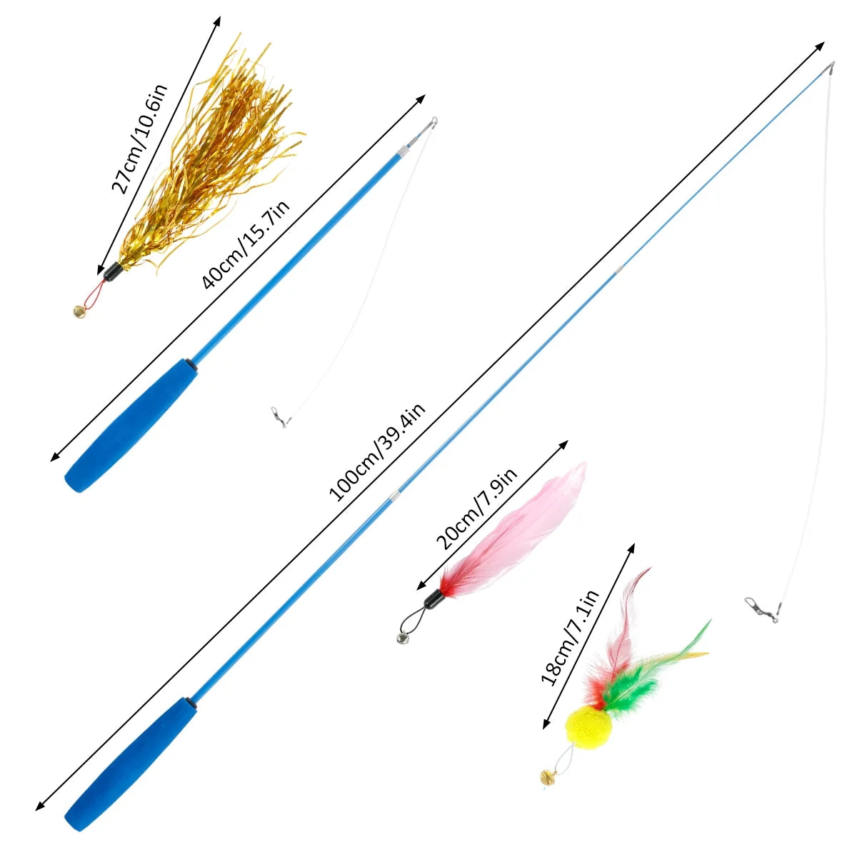 10 Pcs Cat Toys Set Cat Wand Toys Interactive Cat Feather Wand 39Inch Retractable Cat Wand Toy with Cat Feather Toys Telescopic Cat Fishing Pole Toy Cat Teaser Toy for Cats Play Exercise