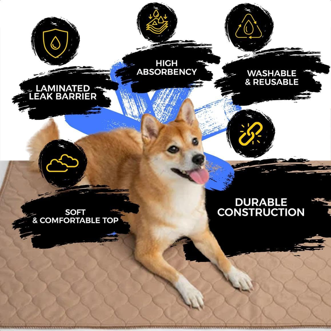 Washable Pee Pads for Dogs - Waterproof Training Pads for Dogs, Reusable & Sanitary, Rounded Corners, Laminated, Lightweight, Durable, Pet Essentials for Training and Whelping, 47" X 47"