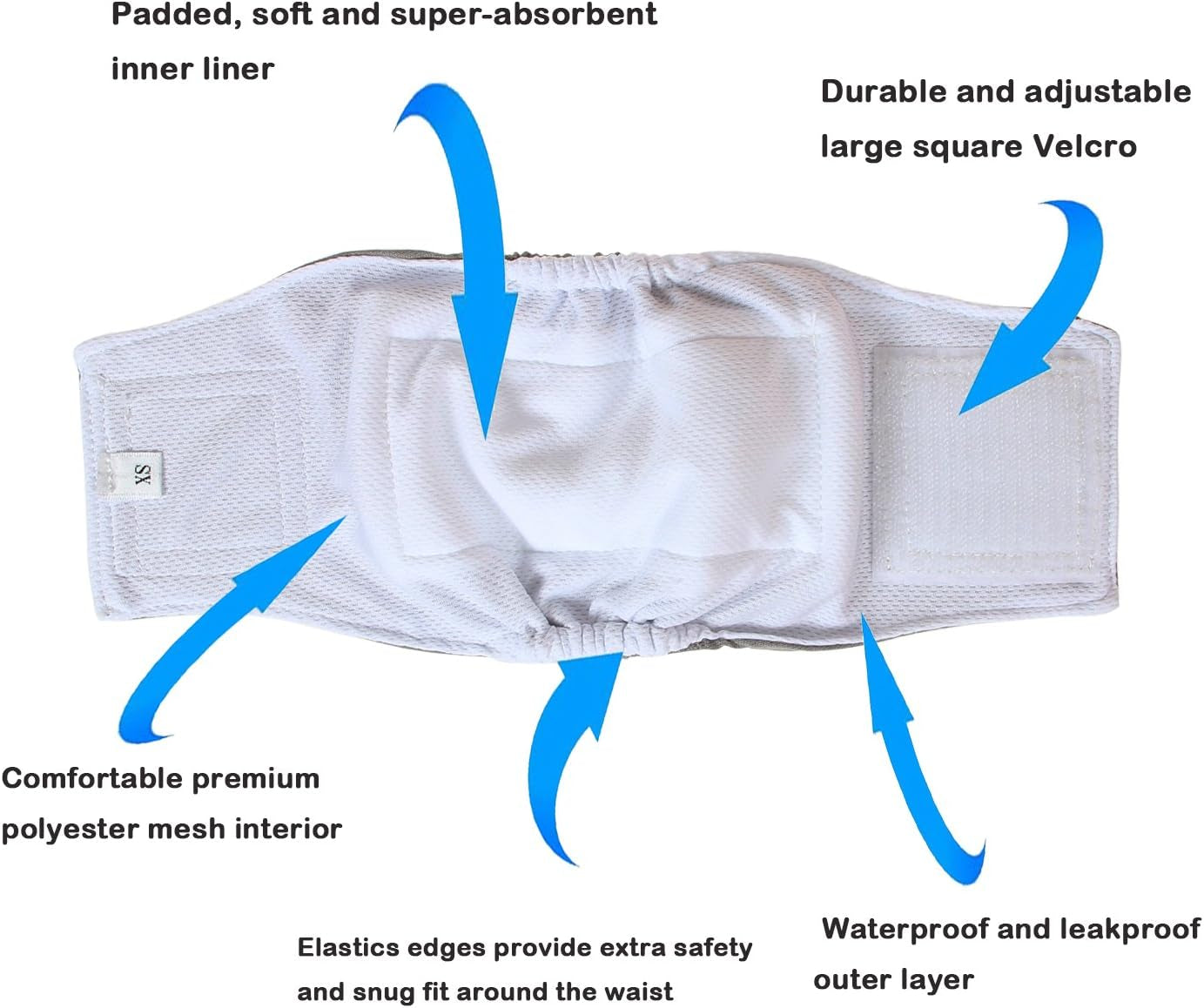 Male Dog Belly Bands Washable 4-Pack, Reusable Dog Diapers Wraps for Incontinence & Marking (XS,7"-9" Waist)