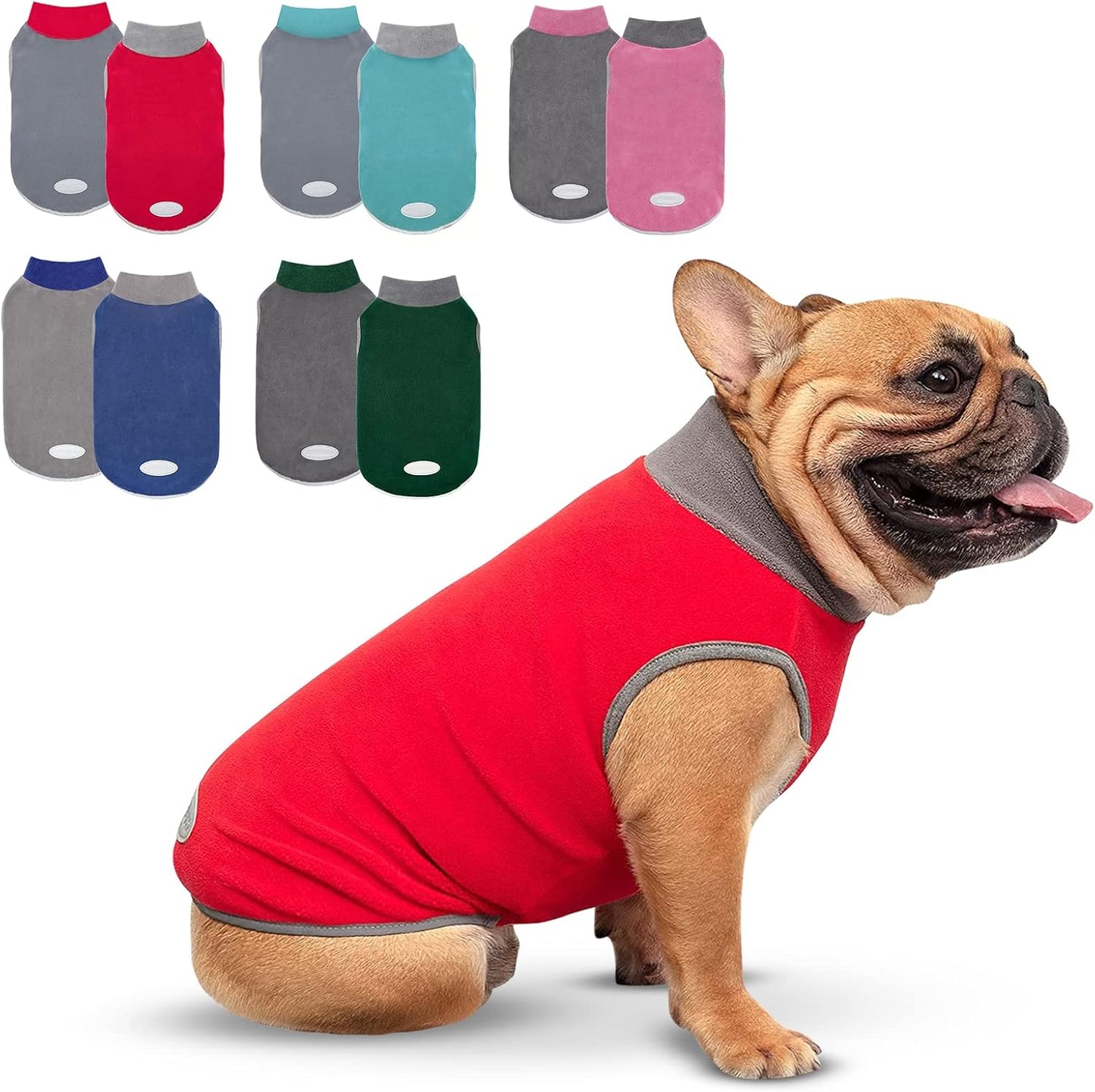 Cozy & Stylish 2-Pack Reflective Fleece Dog Sweaters - Stretchy Pullovers for Small Dogs & Cats in Grey & Red