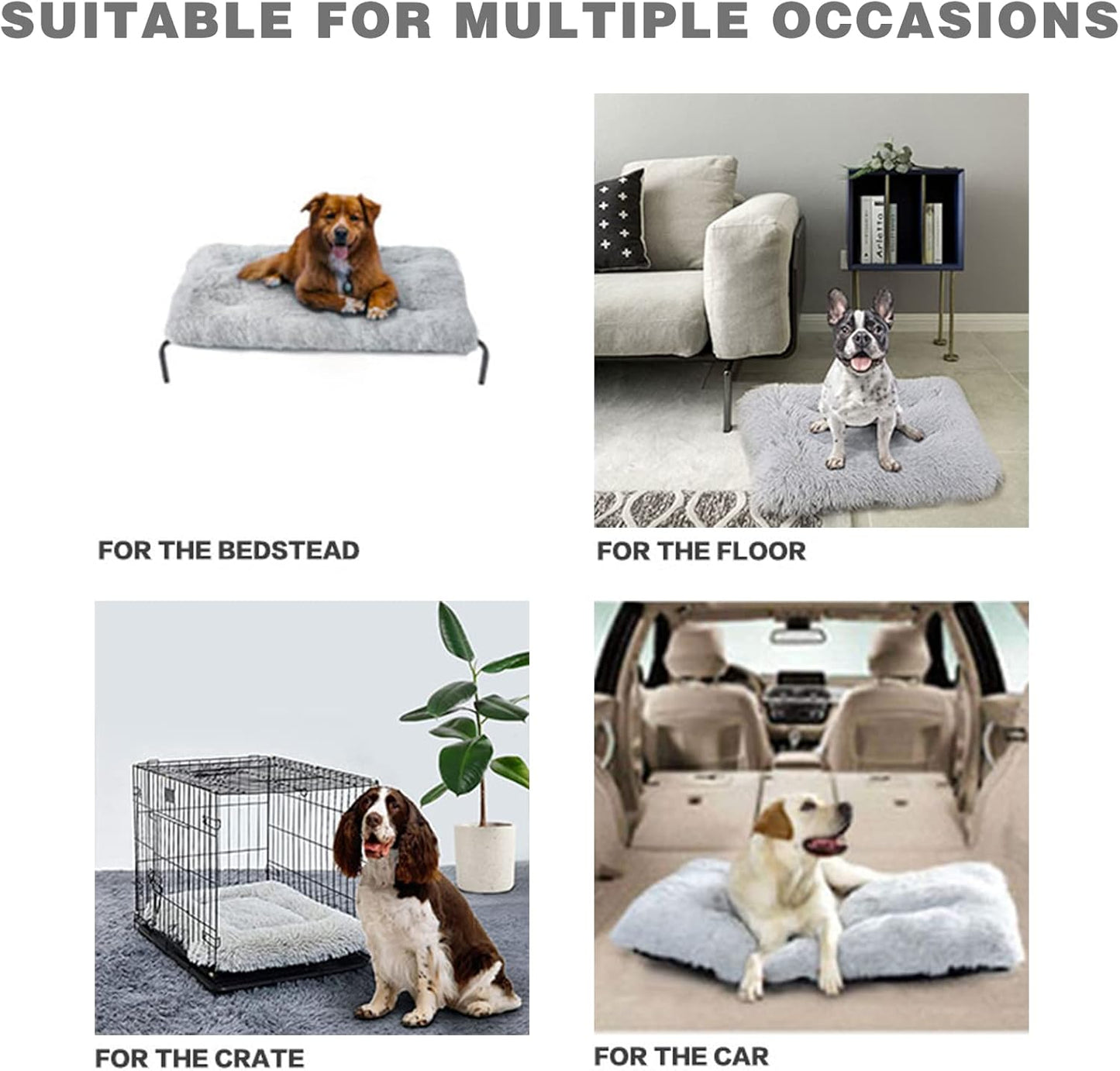 Cozy & Washable Dog Crate Bed - Ultra-Soft Anti-Slip Pad for All Dog Sizes (Gray)
