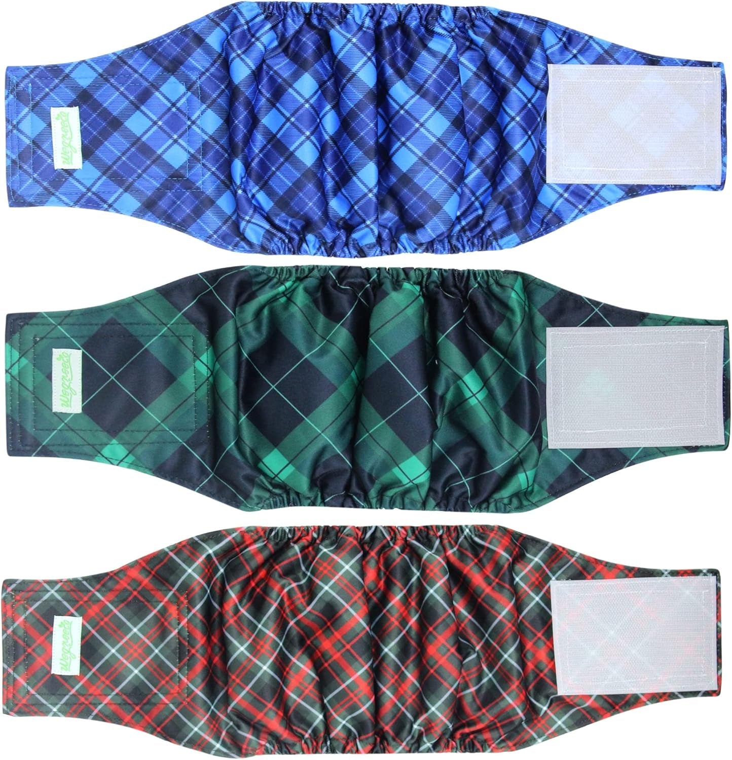 Washable Dog Belly Band - Stylish Pattern Dog Diapers for Males - Washable Belly Wrap (Blue, Green, Red Plaid, XS)