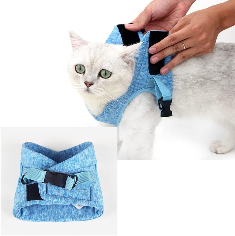 Escape-Proof Cat Harness and Leash Set - Comfortable, Breathable Soft Jacket for Outdoor Adventures (Blue, Large - Chest: 13-15 inches)