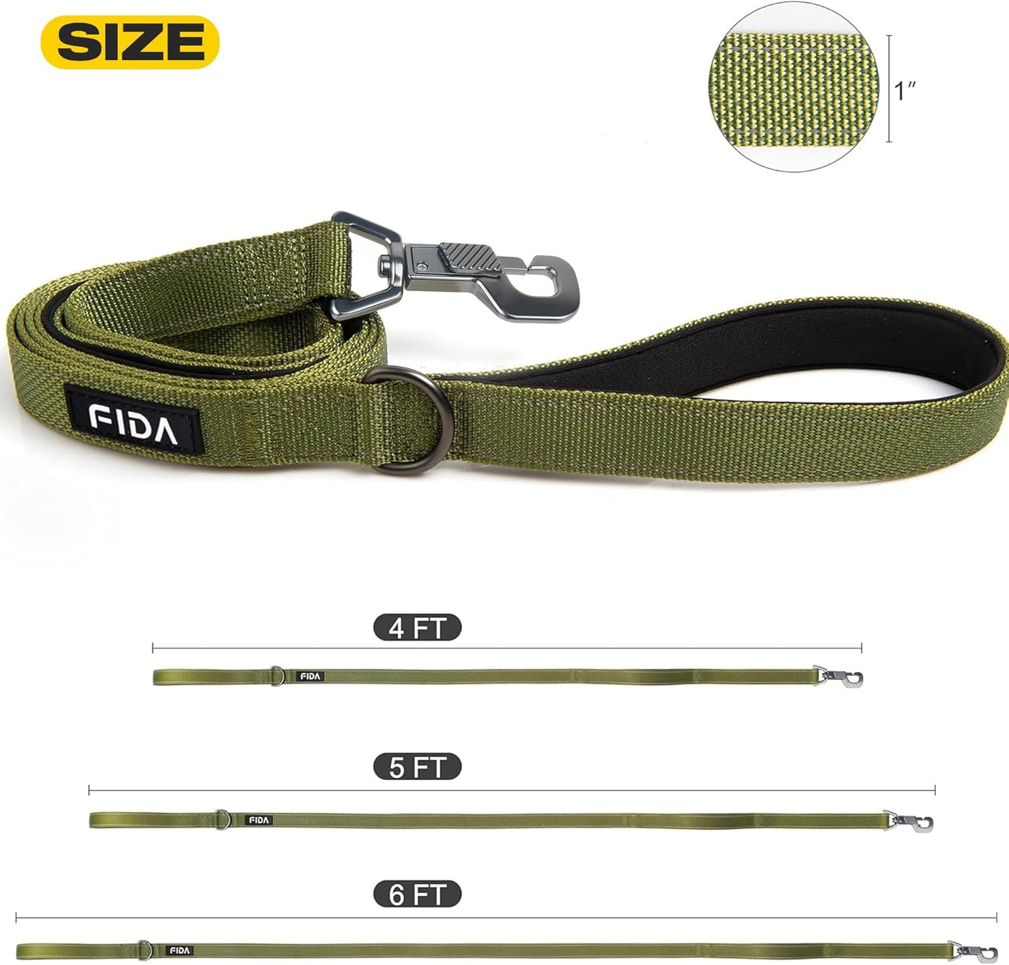 5 FT Heavy Duty Dog Leash with 2 Comfortable Padded Handles, Traffic Handle & Advanced Easy Snap Hook, Reflective Walking Lead for Large, Medium & Small Breed Dogs, Green