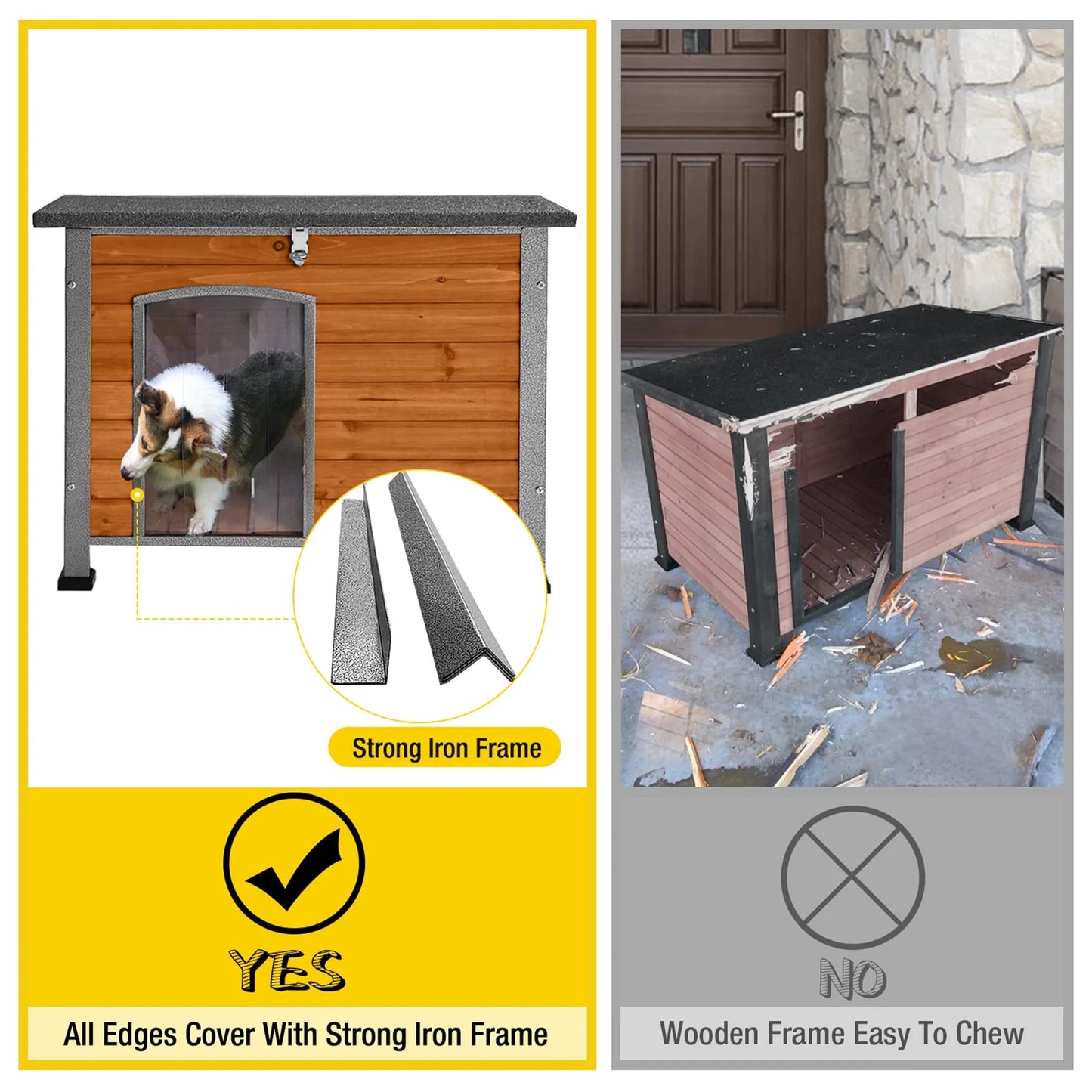 Wooden Dog House Anti-Chewing Kennels for Outdoor & Indoor, Browm, Medium