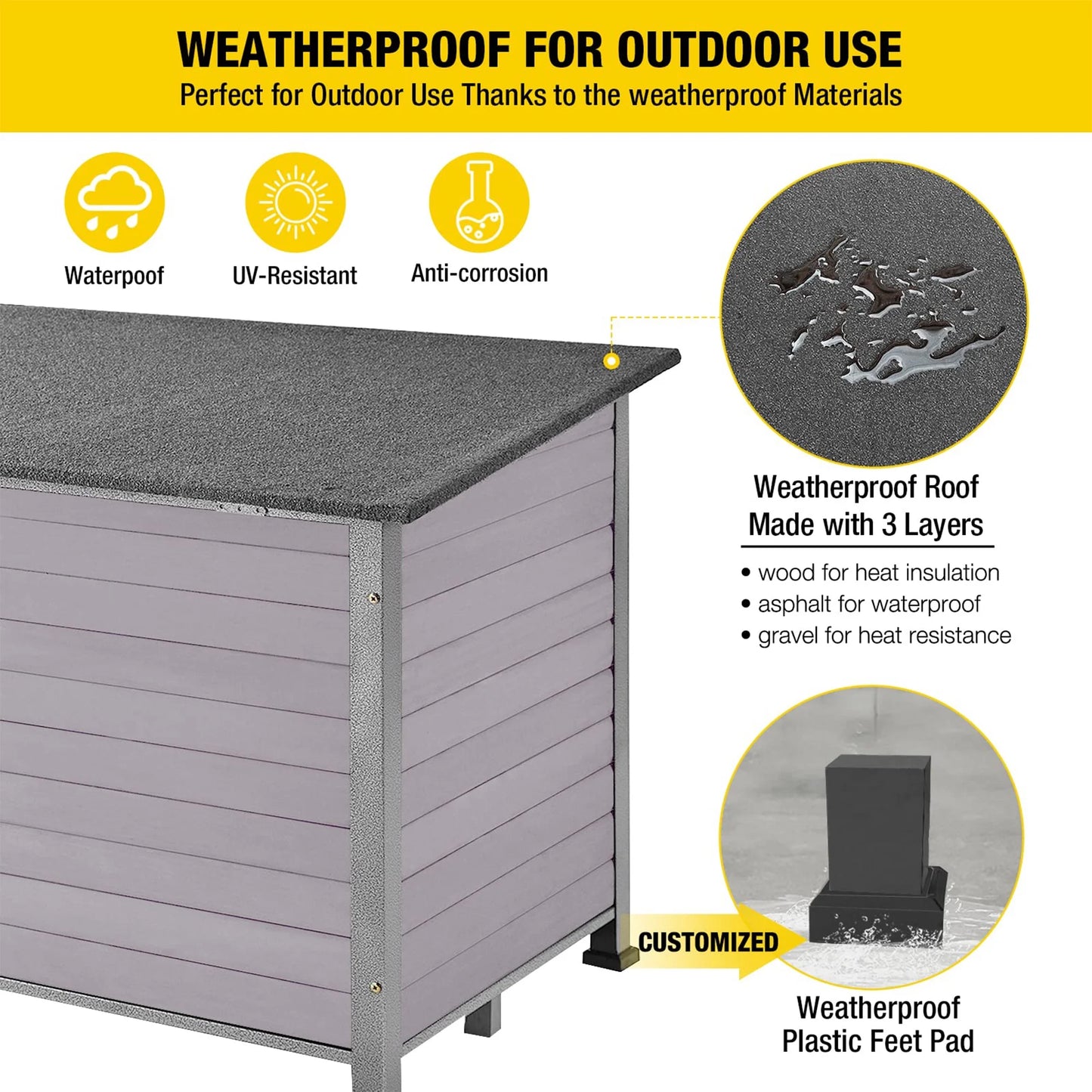 Wooden Dog House Anti-Chewing Kennels for Outdoor & Indoor, Gray, Medium