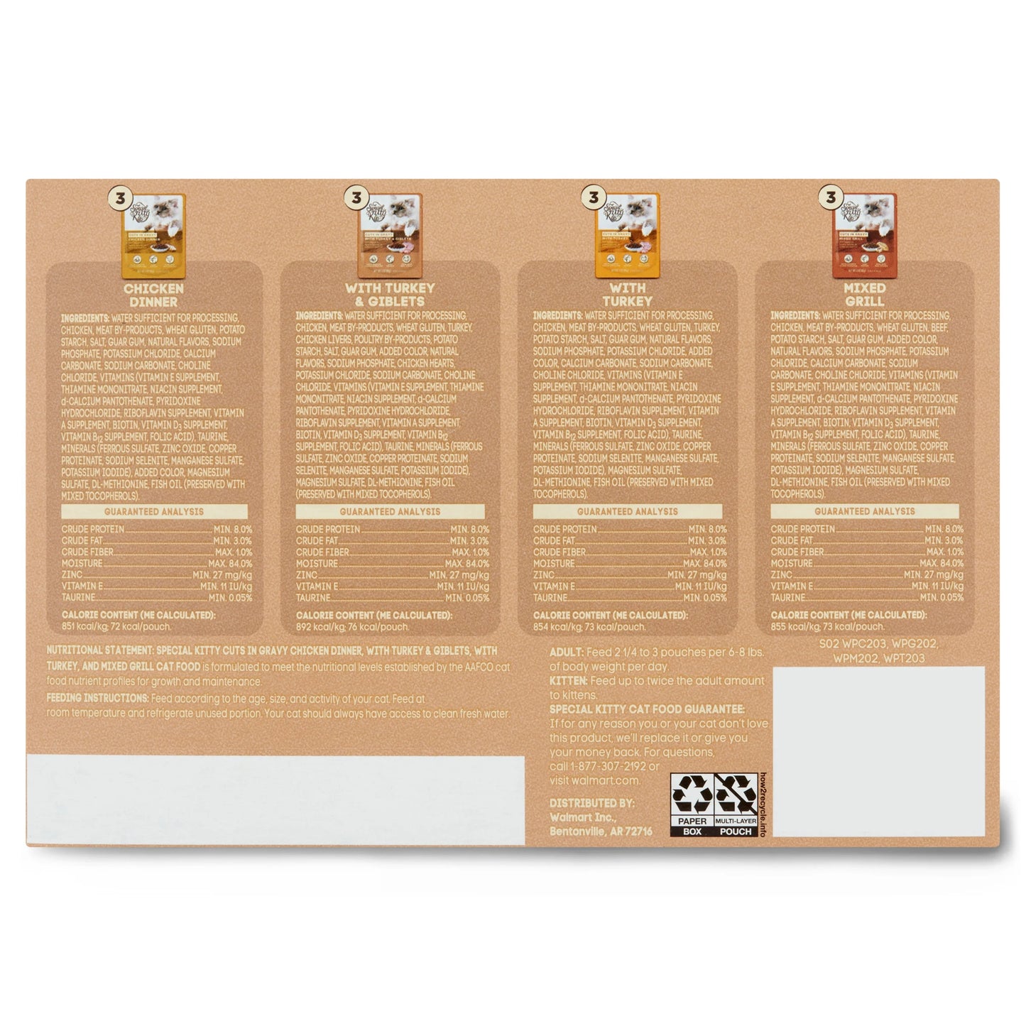 (2 Pack) Chicken Dinner and Turkey and Giblets and Mixed Grill Cuts in Gravy Wet Cat Food Poultry Variety Pack, 12 Count