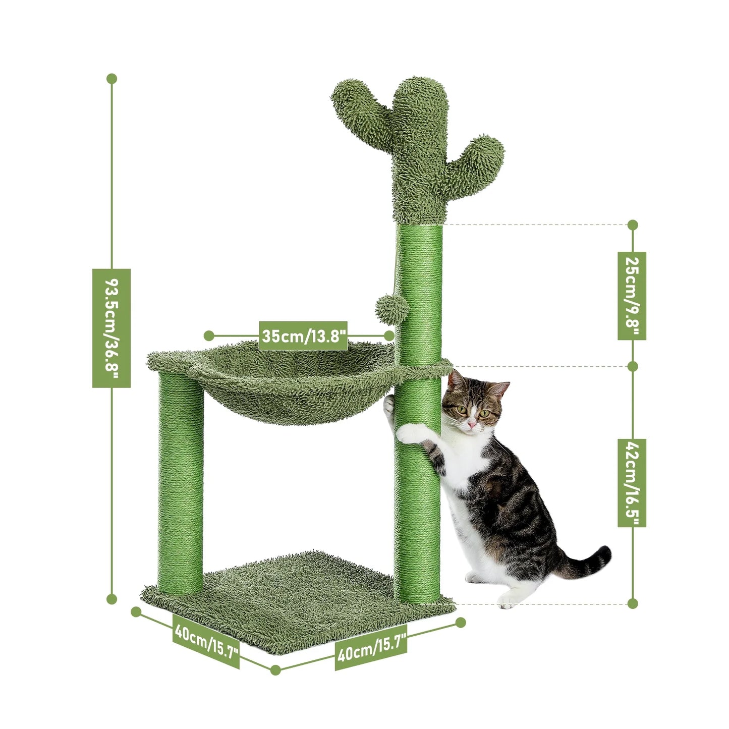 33" Cactus Cat Scratching Post Large Cat Scratcher with Big Hammock for Indoor Pet Green