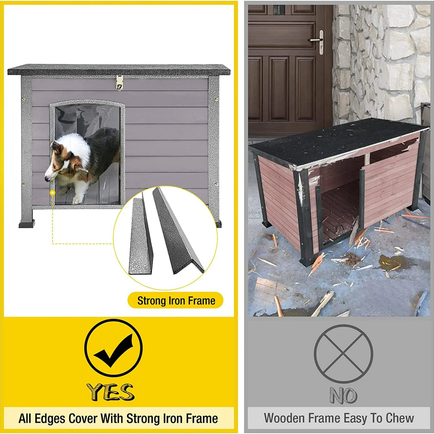 Wooden Dog House Anti-Chewing Kennels for Outdoor & Indoor, Gray, Medium