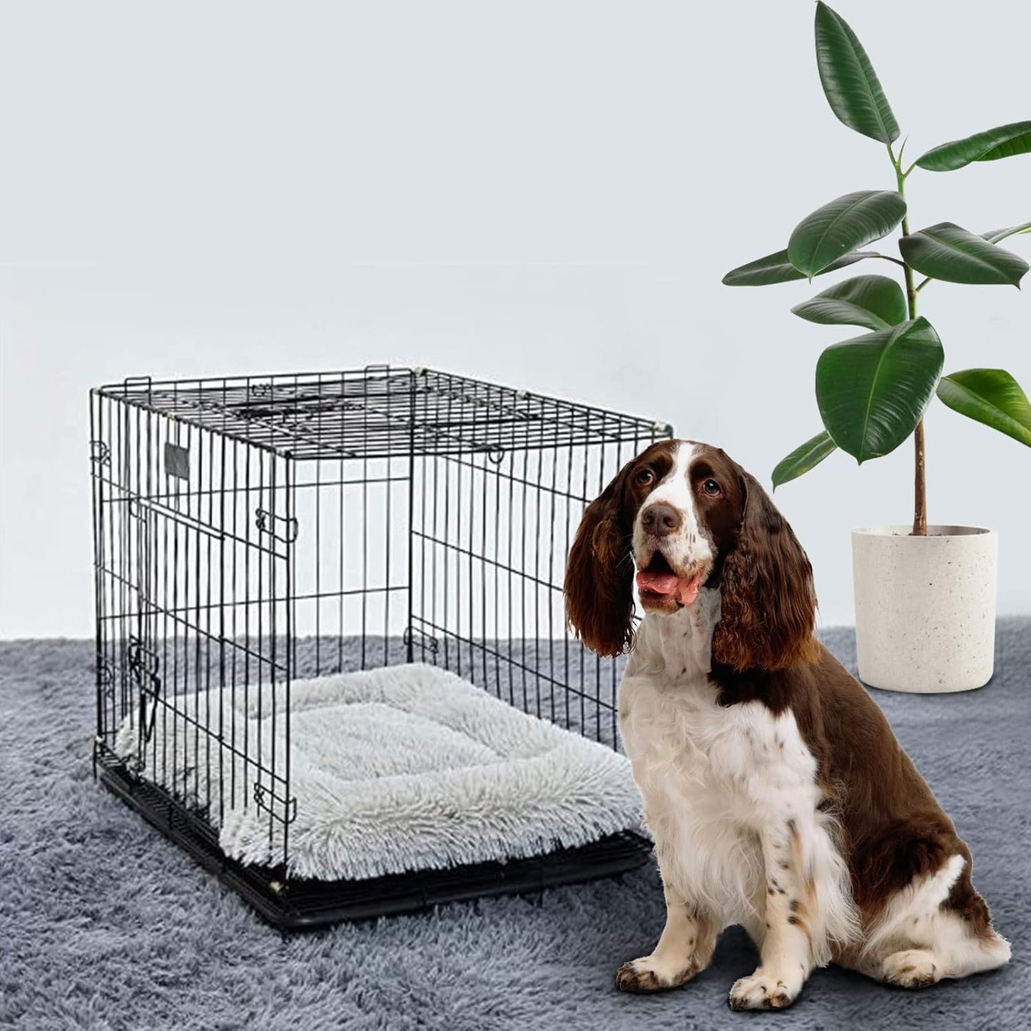 Cozy & Washable Dog Crate Bed - Ultra-Soft Anti-Slip Pad for All Dog Sizes (Gray)