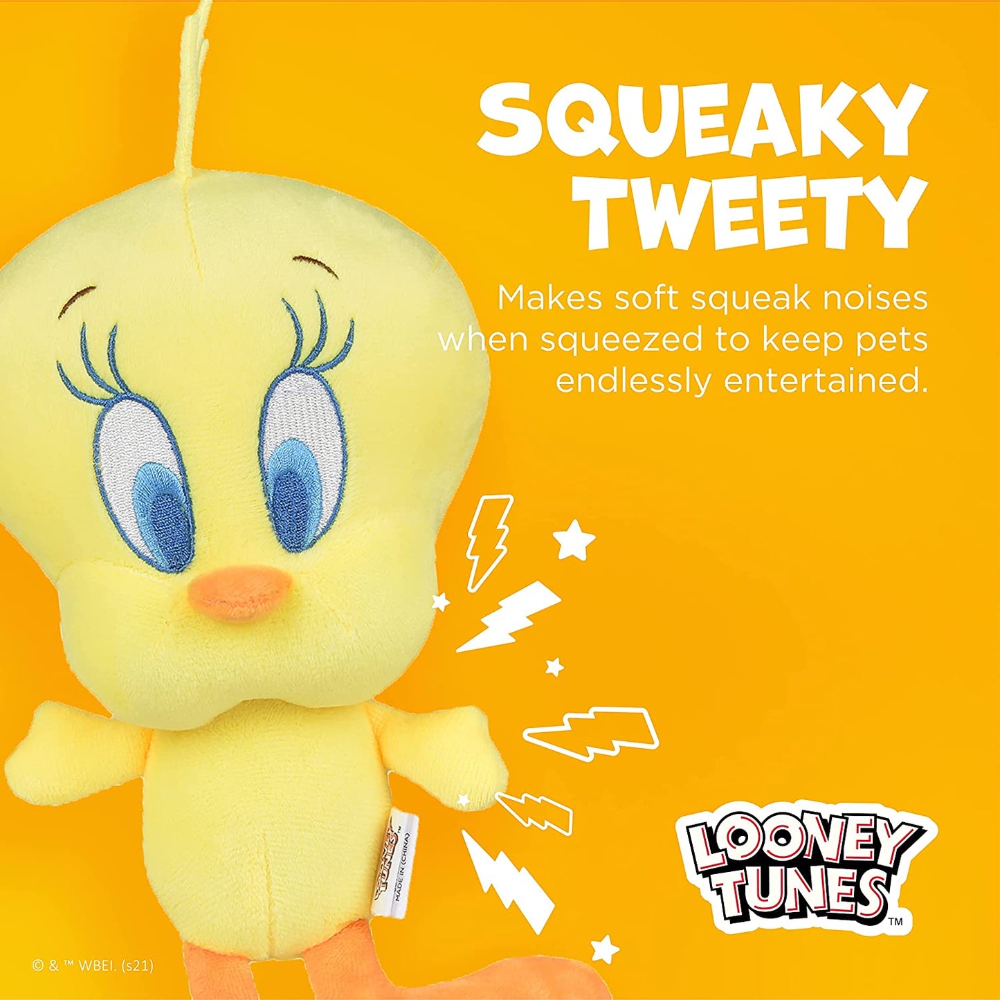 Warner Brothers- Tweety Plush Figure Dog Toy | 12 Inch Yellow Tweety Bird Squeaky Plush Toy for Dogs | Soft and Cute Squeaky Dog Toys for All Dogs, Stuffed Animals for Dogs (FF15212)