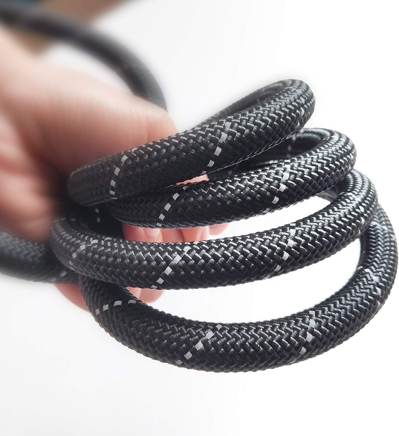 10 FT Strong Dog Leash Extra Heavy Duty Rock Climbing Rope Comfortable Padded Handle Highly Reflective Threads for Small Medium Large Dogs, 1/2 Inch Diameter (Black Black)