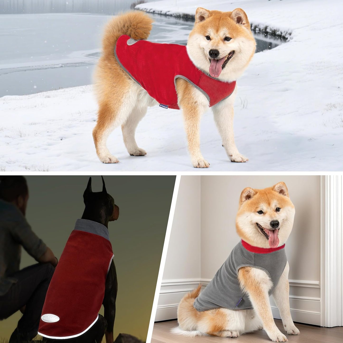 Cozy & Stylish 2-Pack Reflective Fleece Dog Sweaters - Stretchy Pullovers for Small Dogs & Cats in Grey & Red