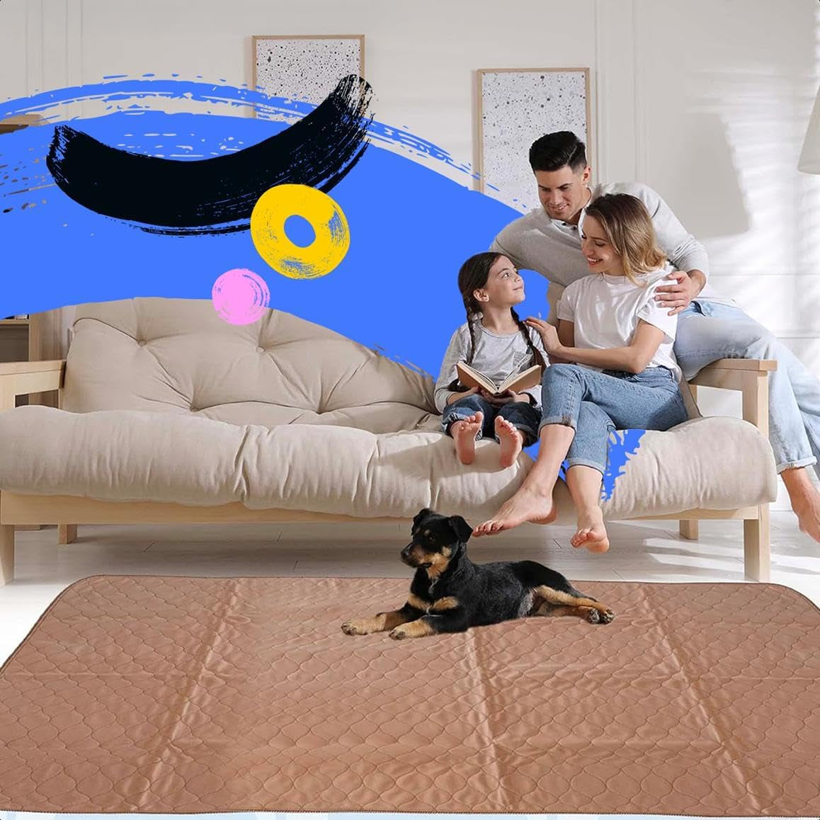 Washable Pee Pads for Dogs - Waterproof Training Pads for Dogs, Reusable & Sanitary, Rounded Corners, Laminated, Lightweight, Durable, Pet Essentials for Training and Whelping, 47" X 47"