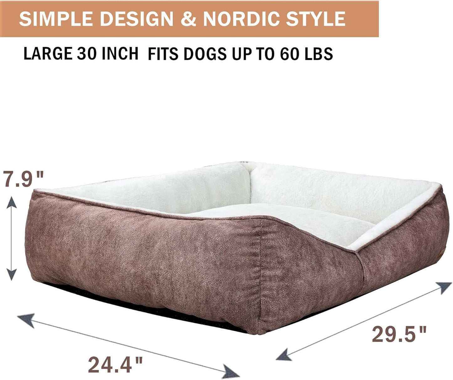 Cozy and Durable 30" Rectangle Washable Dog Bed for Medium to Large Dogs - Stylish Brown Design