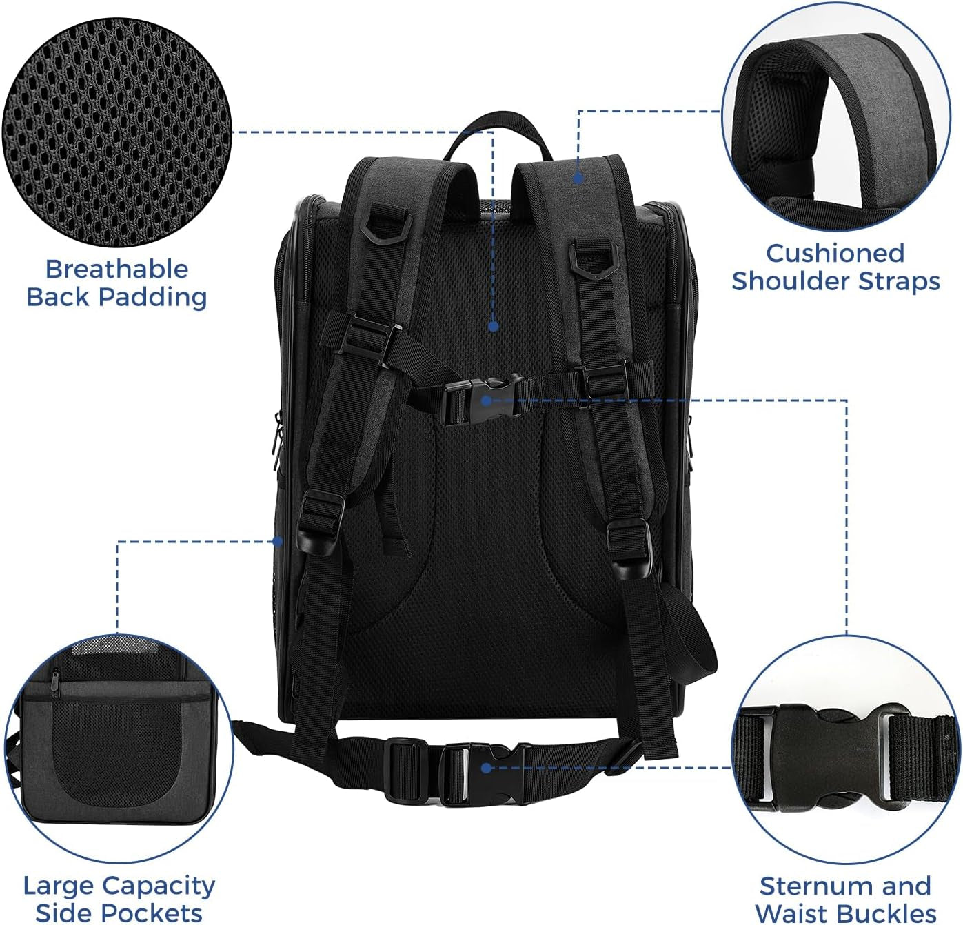 Dog & Cat Carrier Backpack for 4-15Lb Pets - Ventilated Safe Design with Padded Back Support, Breathable Mesh Pet Backpack for Hiking, Travel, Outdoor (Black)