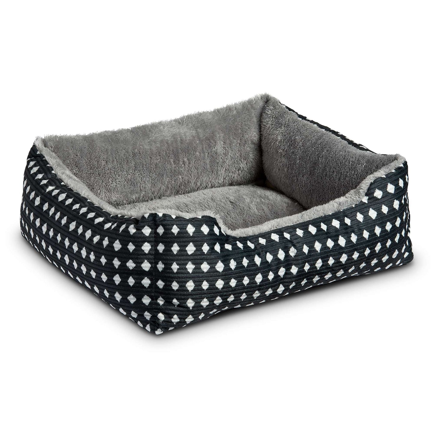 (3 Pack) Bed for Dogs & Cats, Plush Cuddler, Portable, Machine Washable, Black & White Diamonds, 19" × 15"