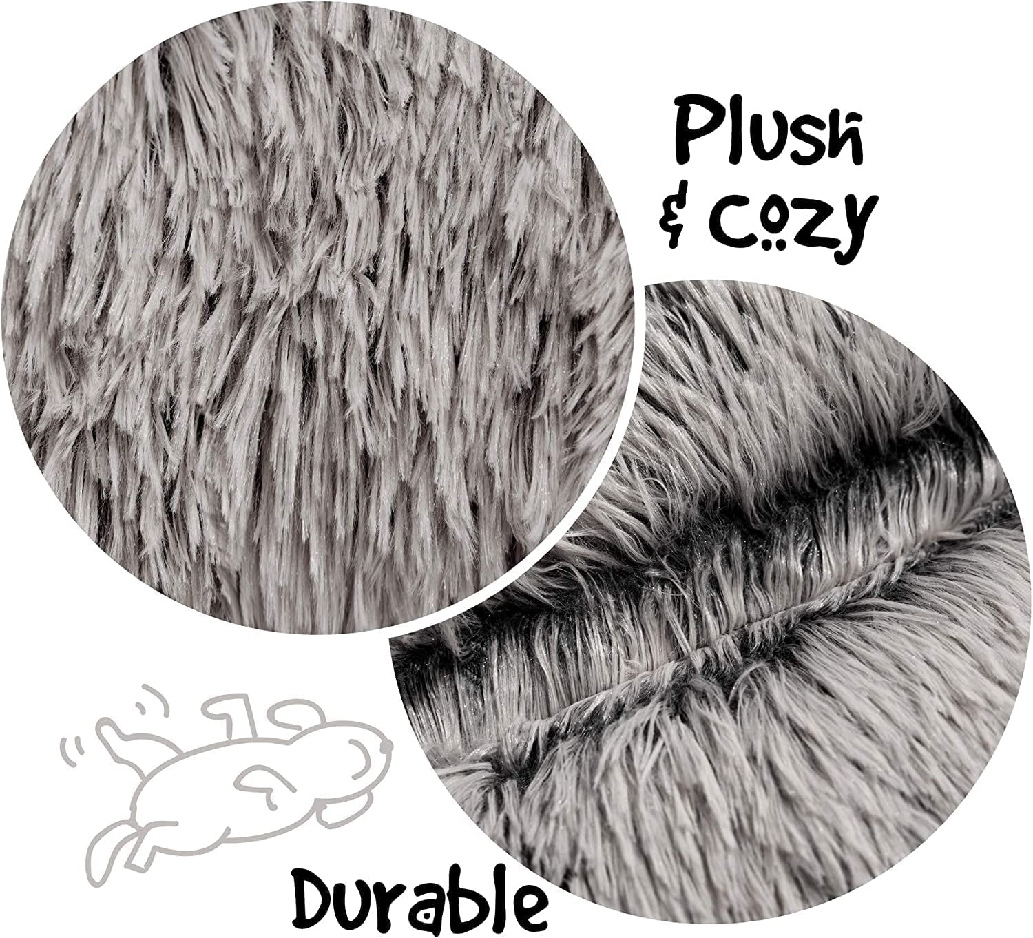 Luxurious Faux Fur Calming Dog Bed - Plush Anti-Anxiety Sofa for Small Dogs, Machine Washable & Non-Slip, 23" x 23" x 6", Elegant Grey